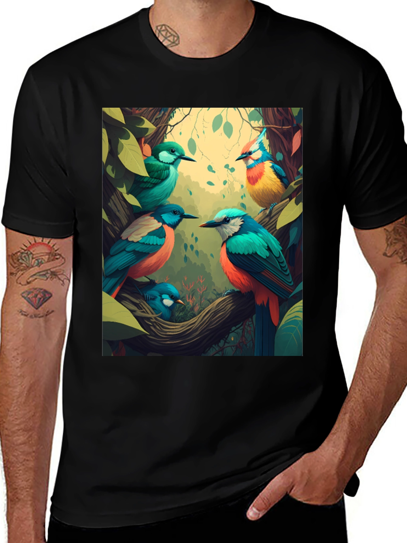 Vibrant Bird Print Tee - Nature Inspired Style