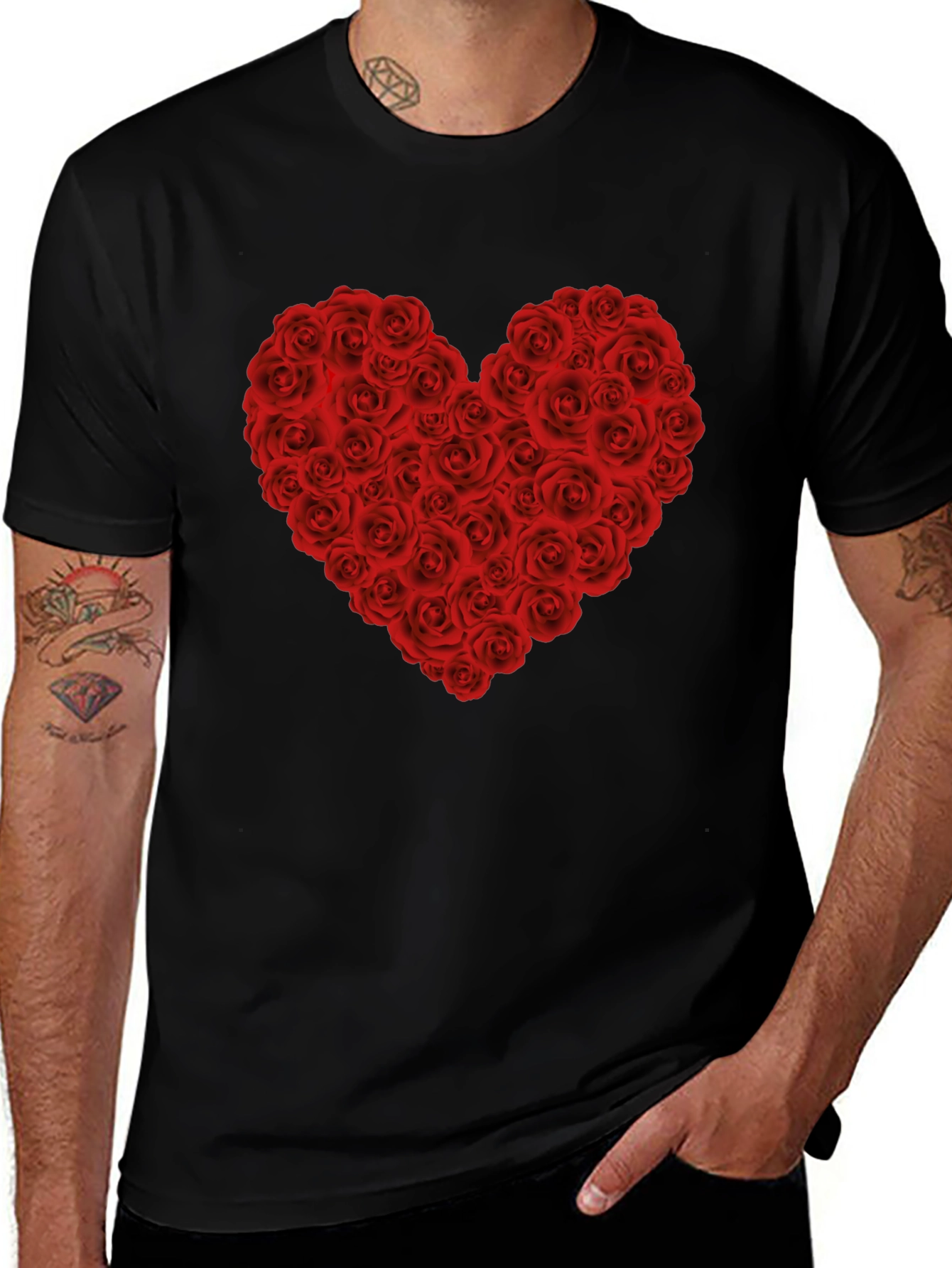 Rose Heart Graphic T-Shirt - Black