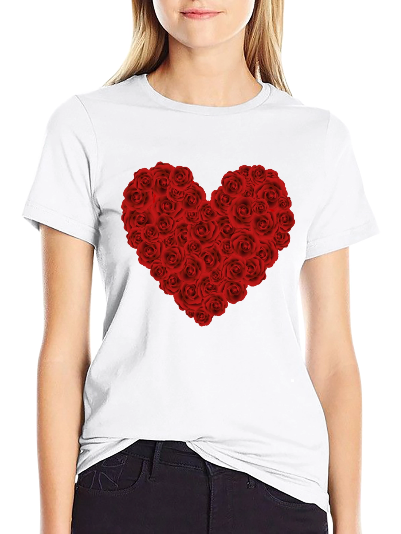 Rose Heart Graphic T-Shirt - Black
