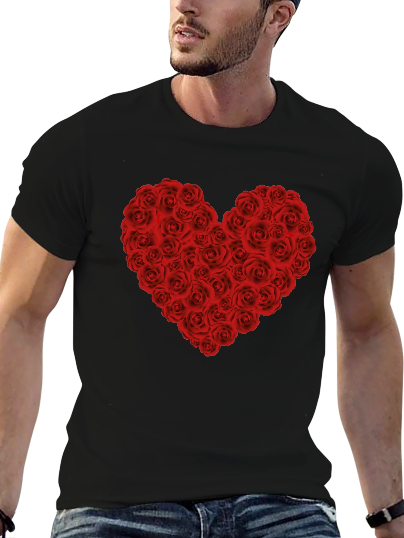 Rose Heart Graphic T-Shirt - Black