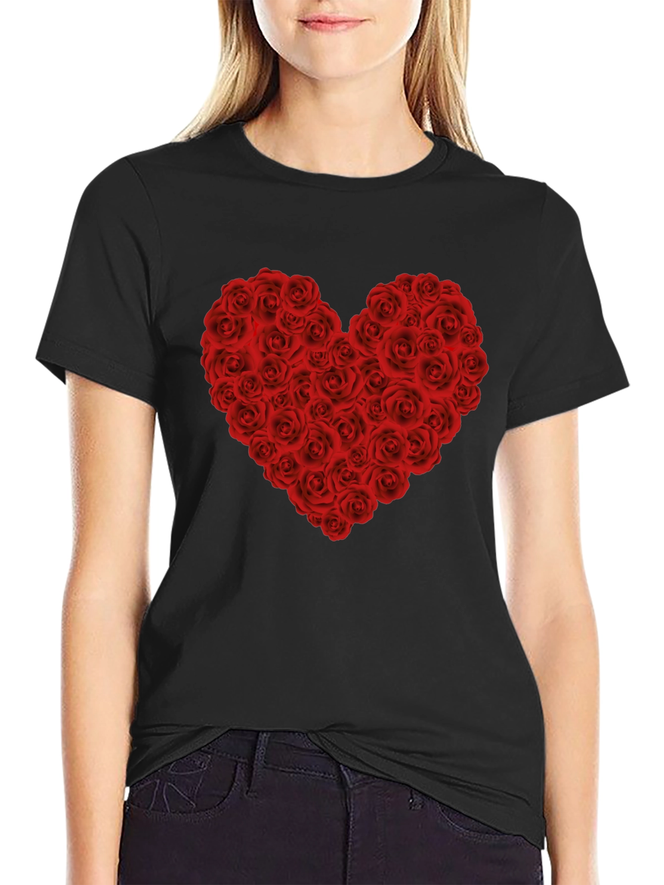 Rose Heart Graphic T-Shirt - Black