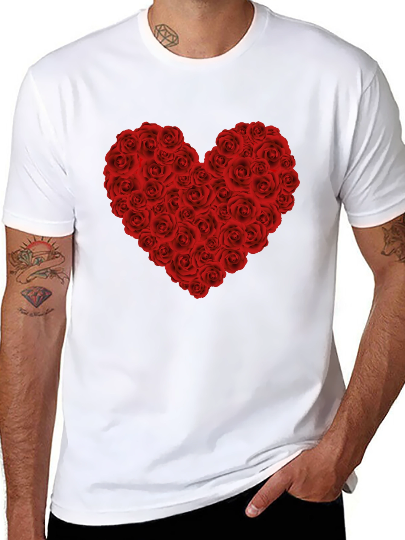 Rose Heart Graphic T-Shirt - Black