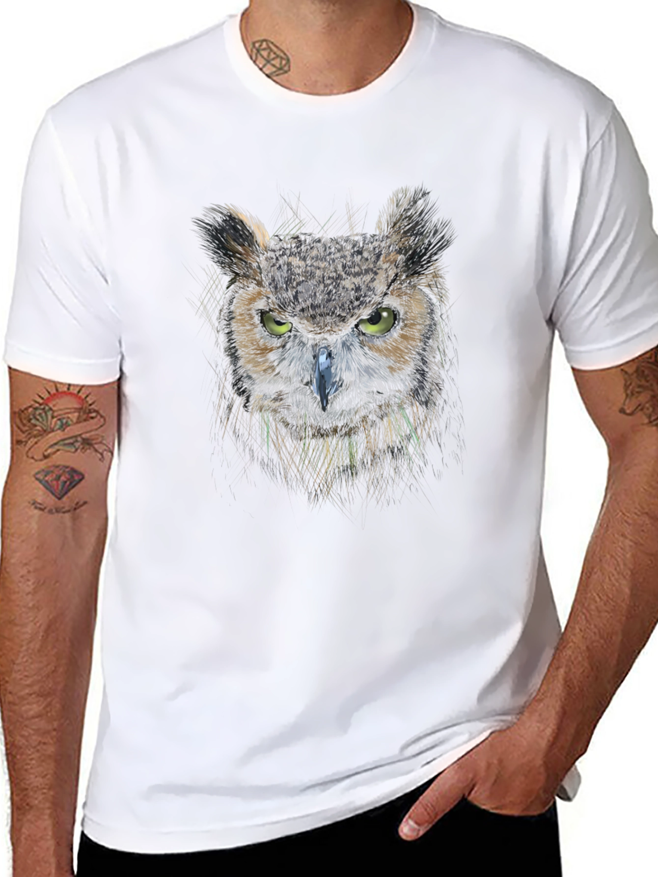 Mens Owl Graphic Print Crew Neck T-Shirt