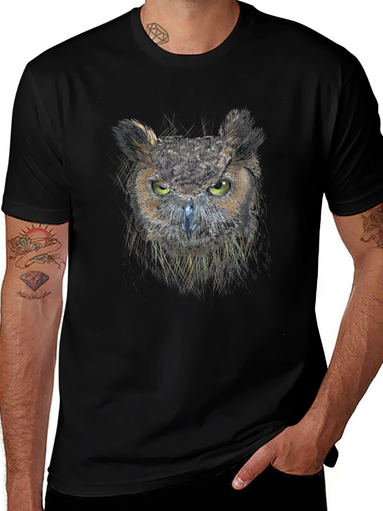 Mens Owl Graphic Print Crew Neck T-Shirt