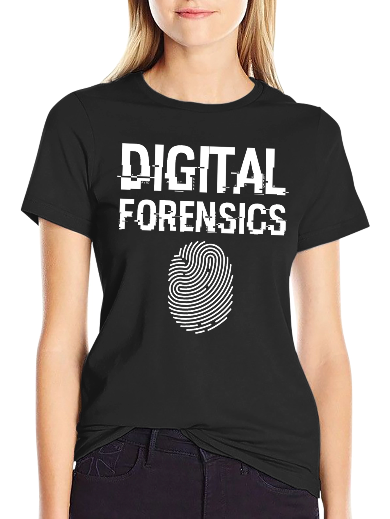 Digital Forensics T-Shirt - Black with Fingerprint Design