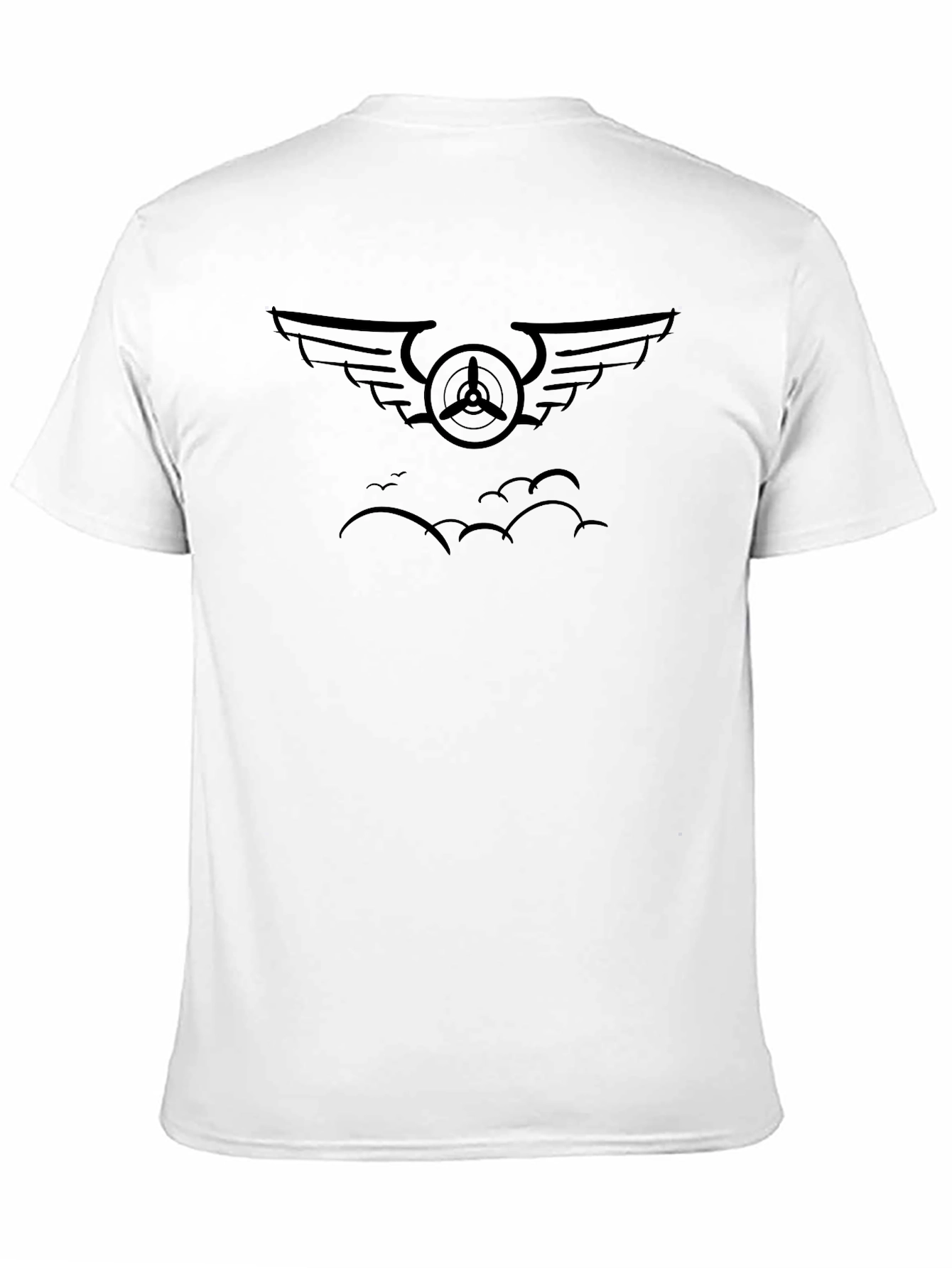 Black Aviation T-Shirt - Winged Propeller Graphic
