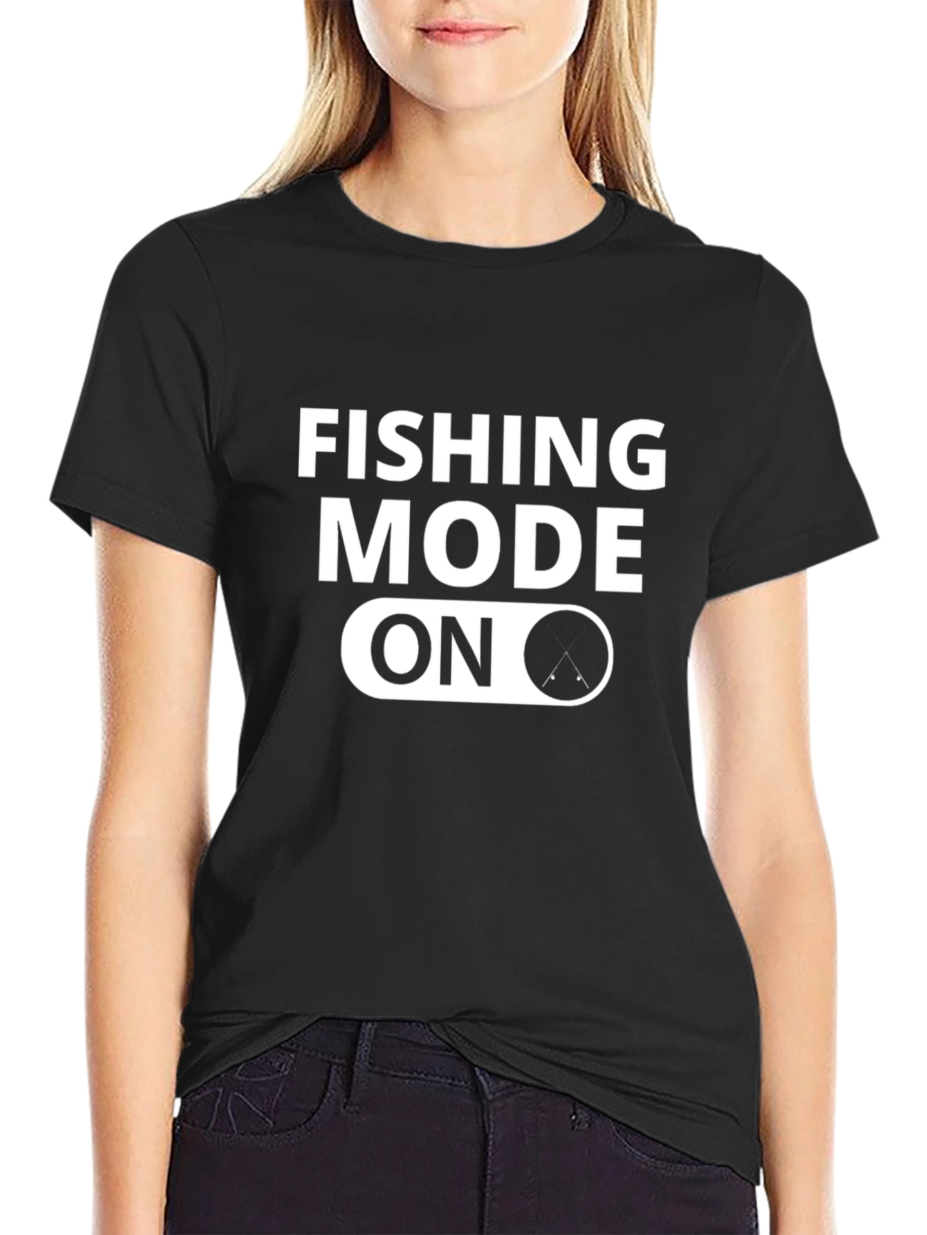 Fishing Mode On Black T-Shirt