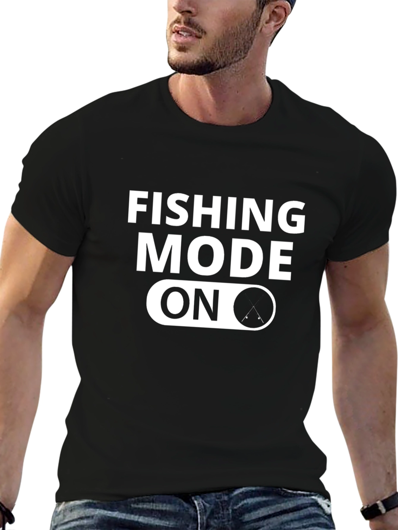 Fishing Mode On Black T-Shirt