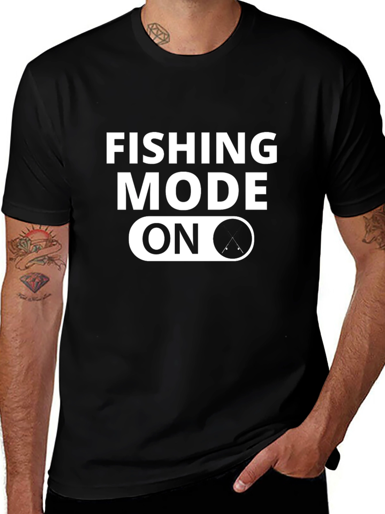 Fishing Mode On Black T-Shirt