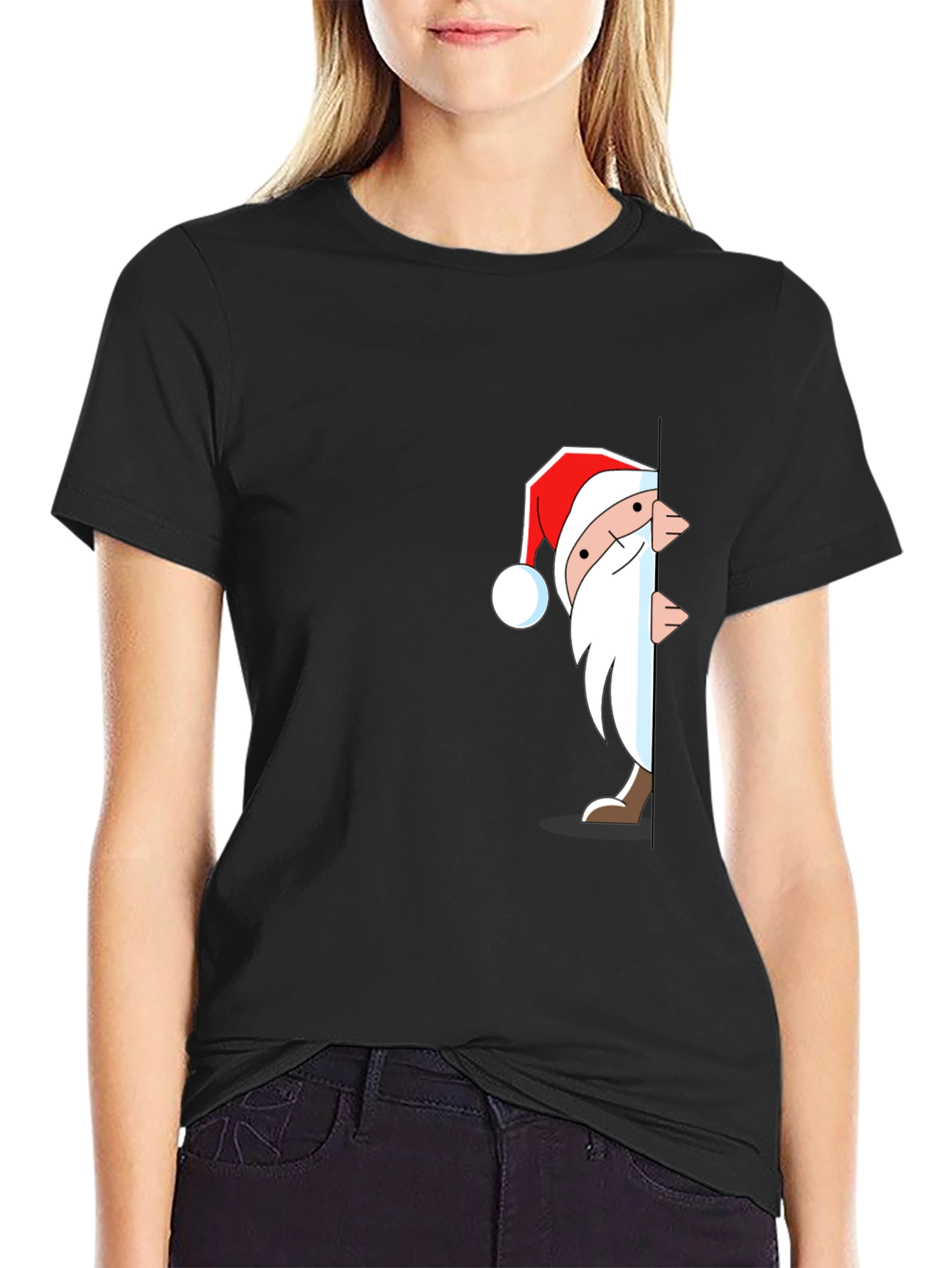 Santa Peek-a-Boo Graphic T-Shirt - Black