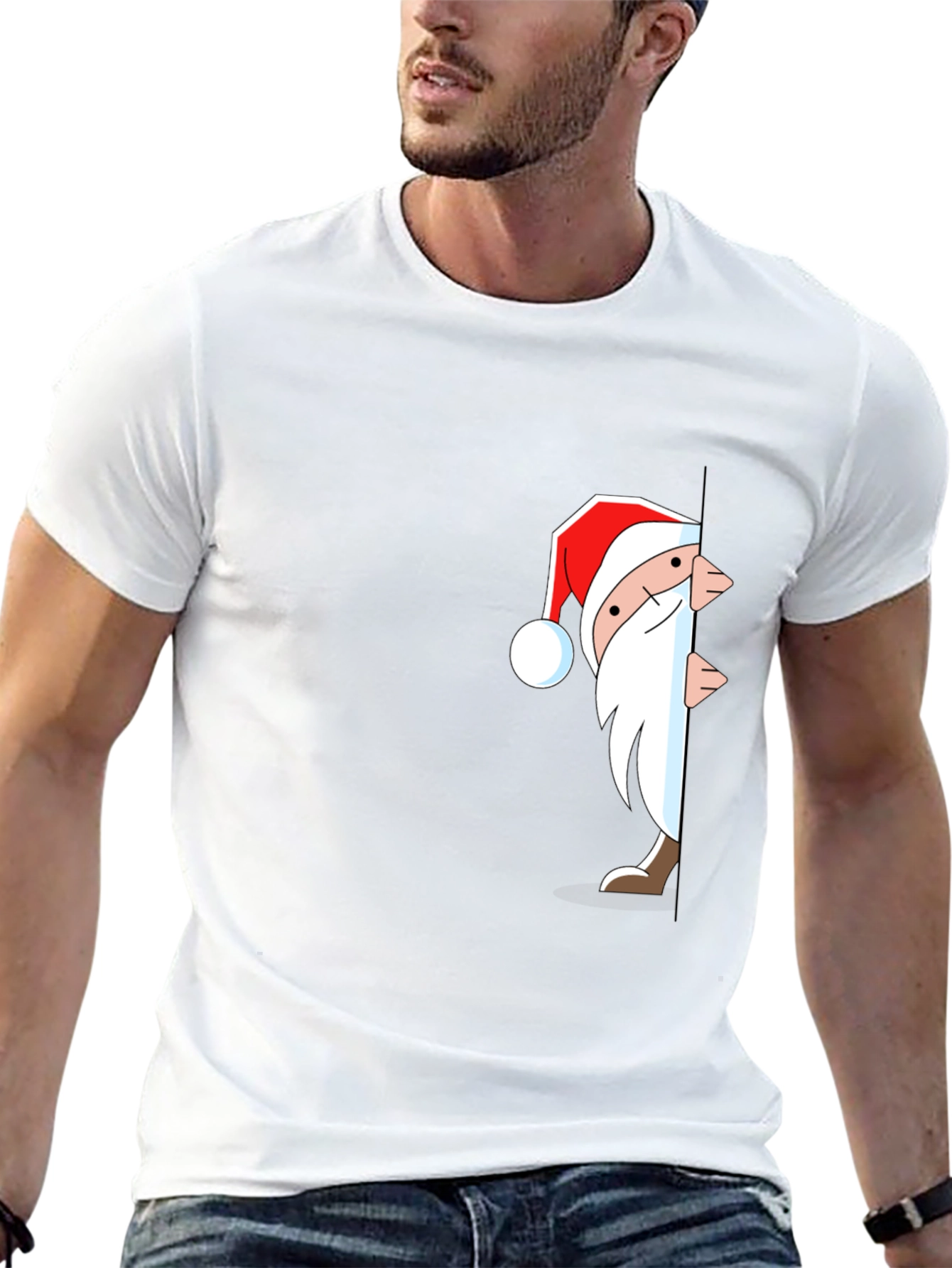 Santa Peek-a-Boo Graphic T-Shirt - Black