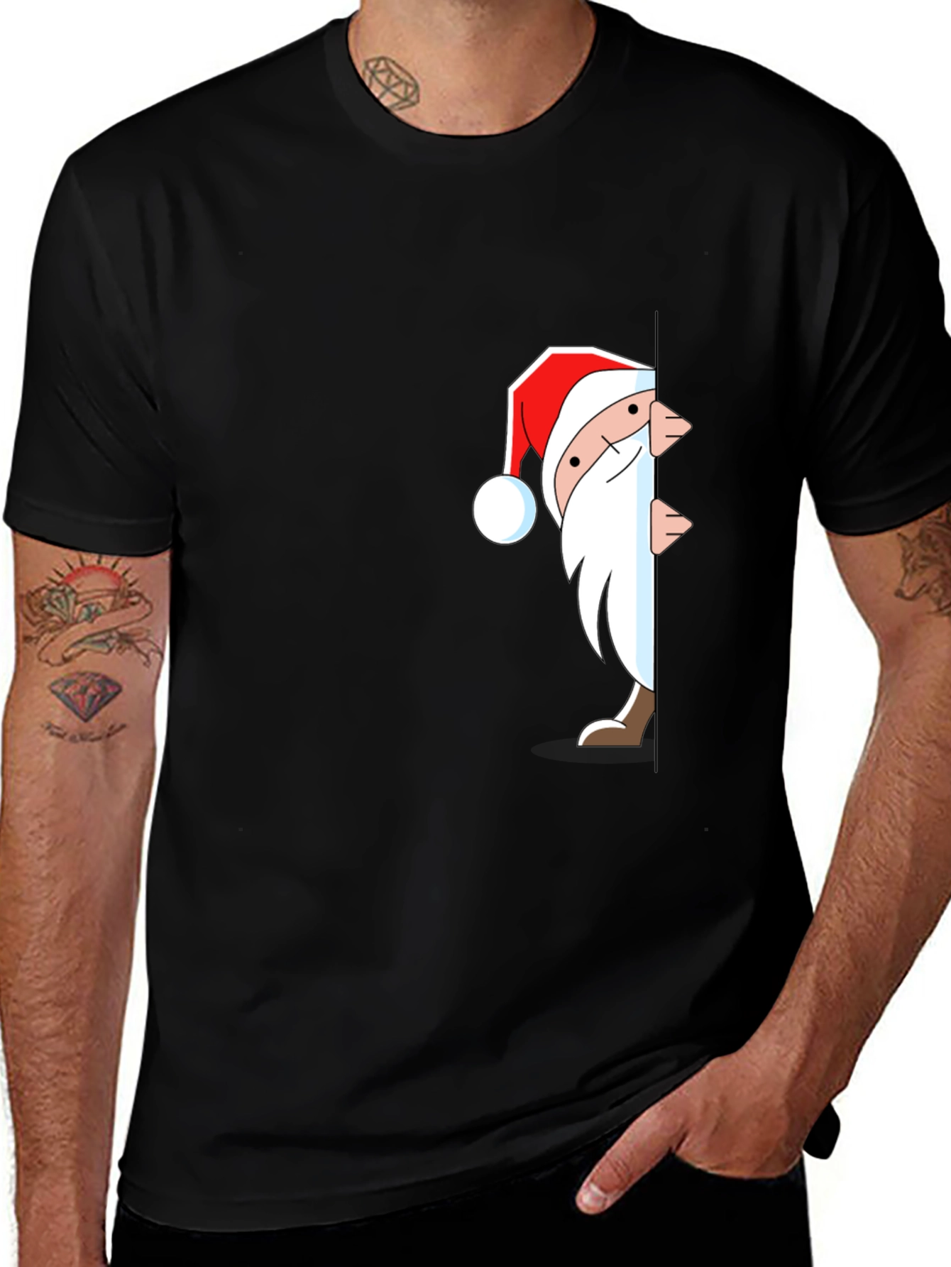 Santa Peek-a-Boo Graphic T-Shirt - Black