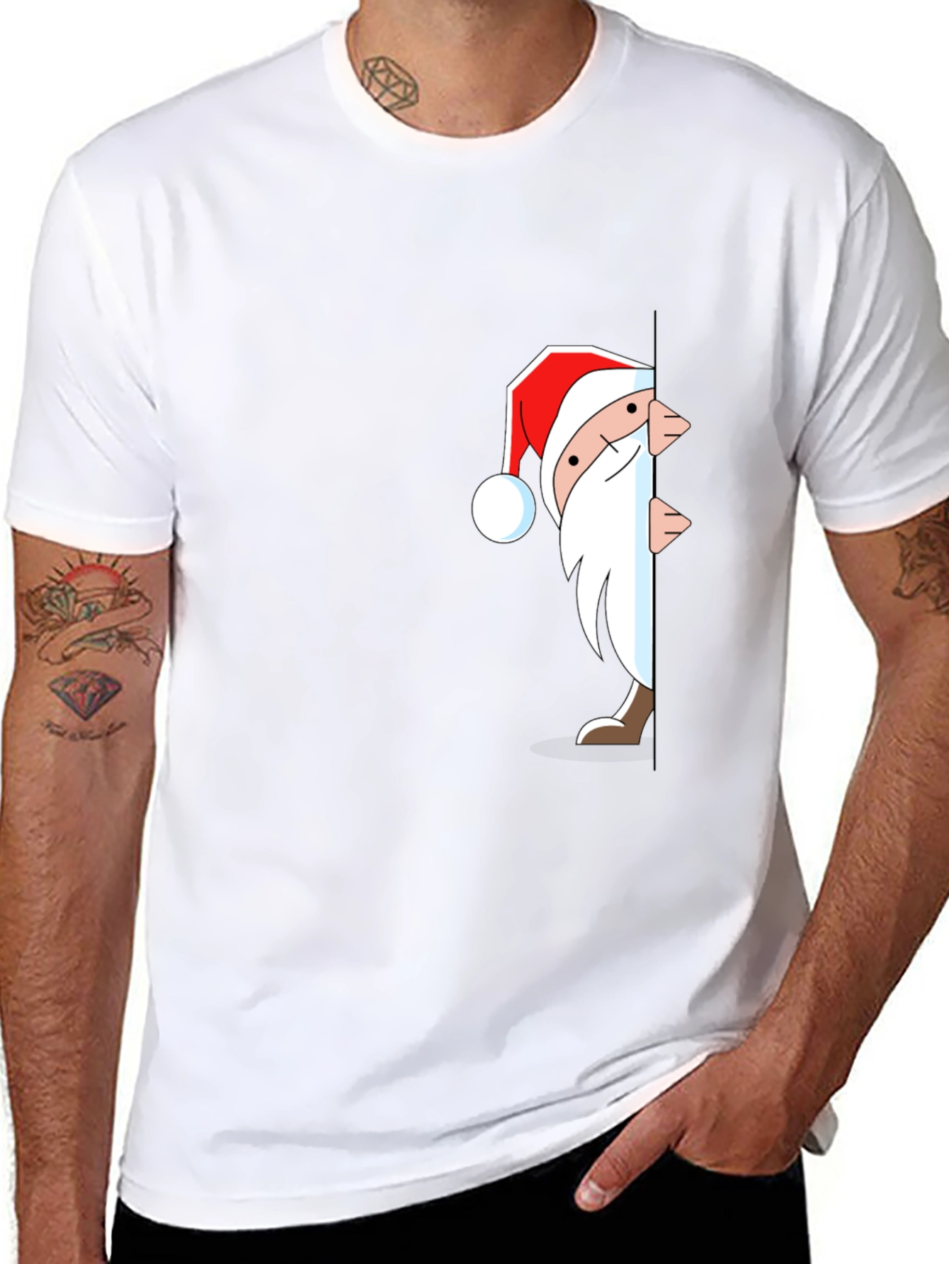 Santa Peek-a-Boo Graphic T-Shirt - Black