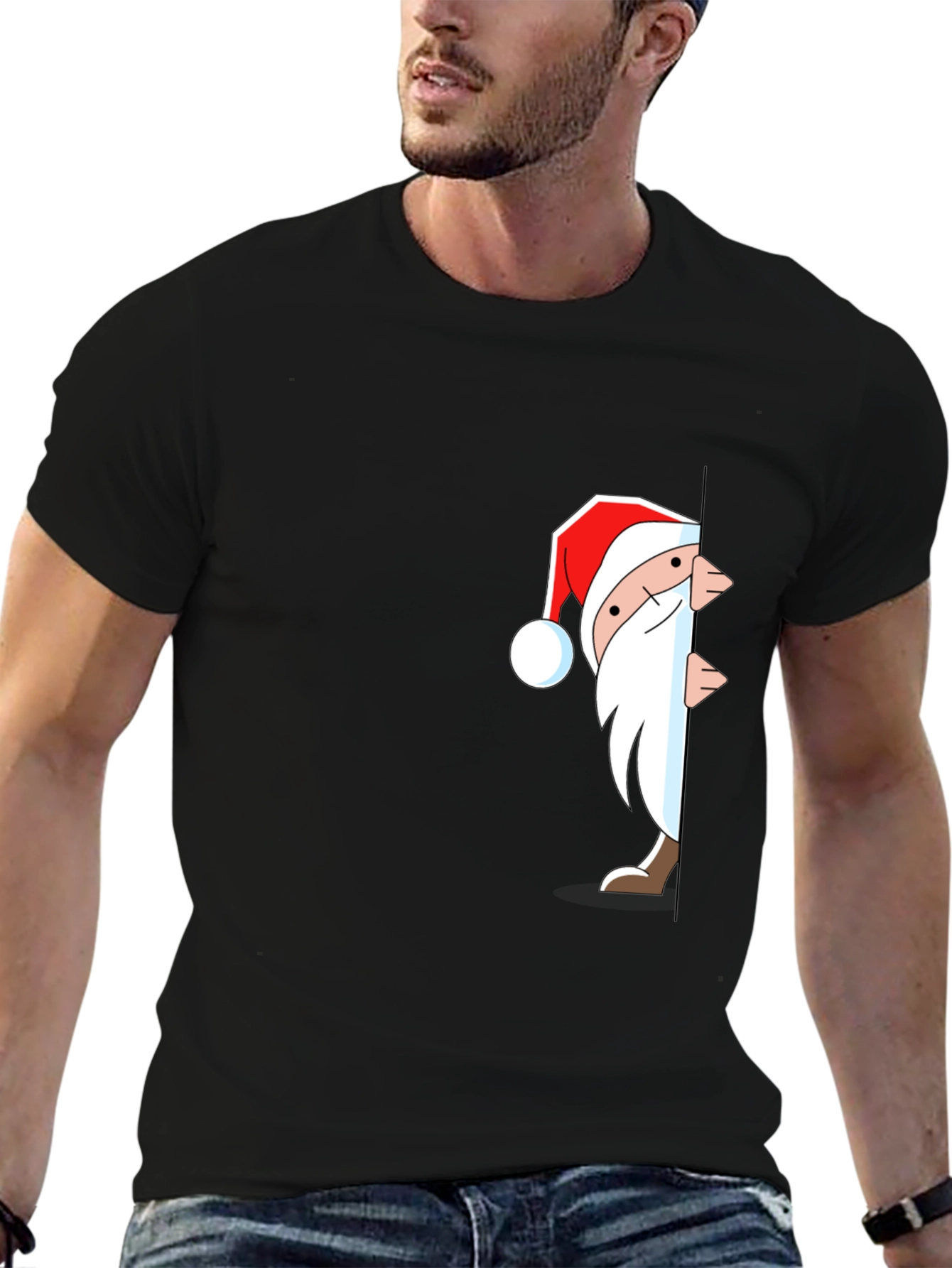 Santa Peek-a-Boo Graphic T-Shirt - Black