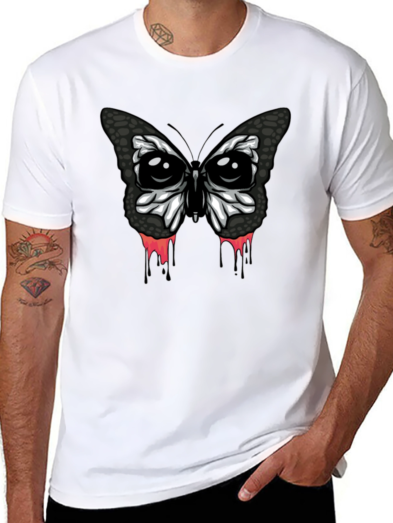 Edgy Butterfly Graphic T-Shirt - Mens Black Tee