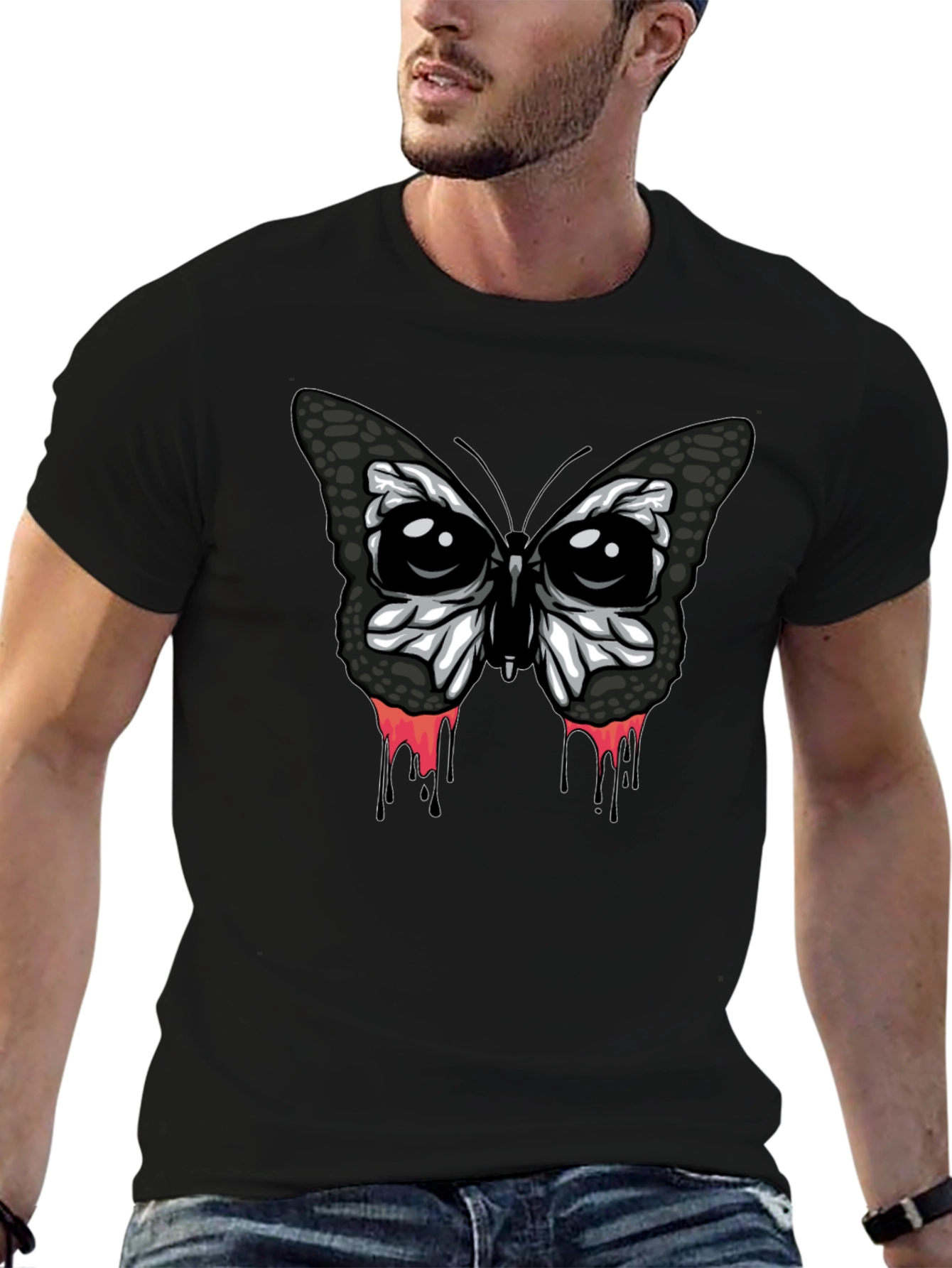 Edgy Butterfly Graphic T-Shirt - Mens Black Tee