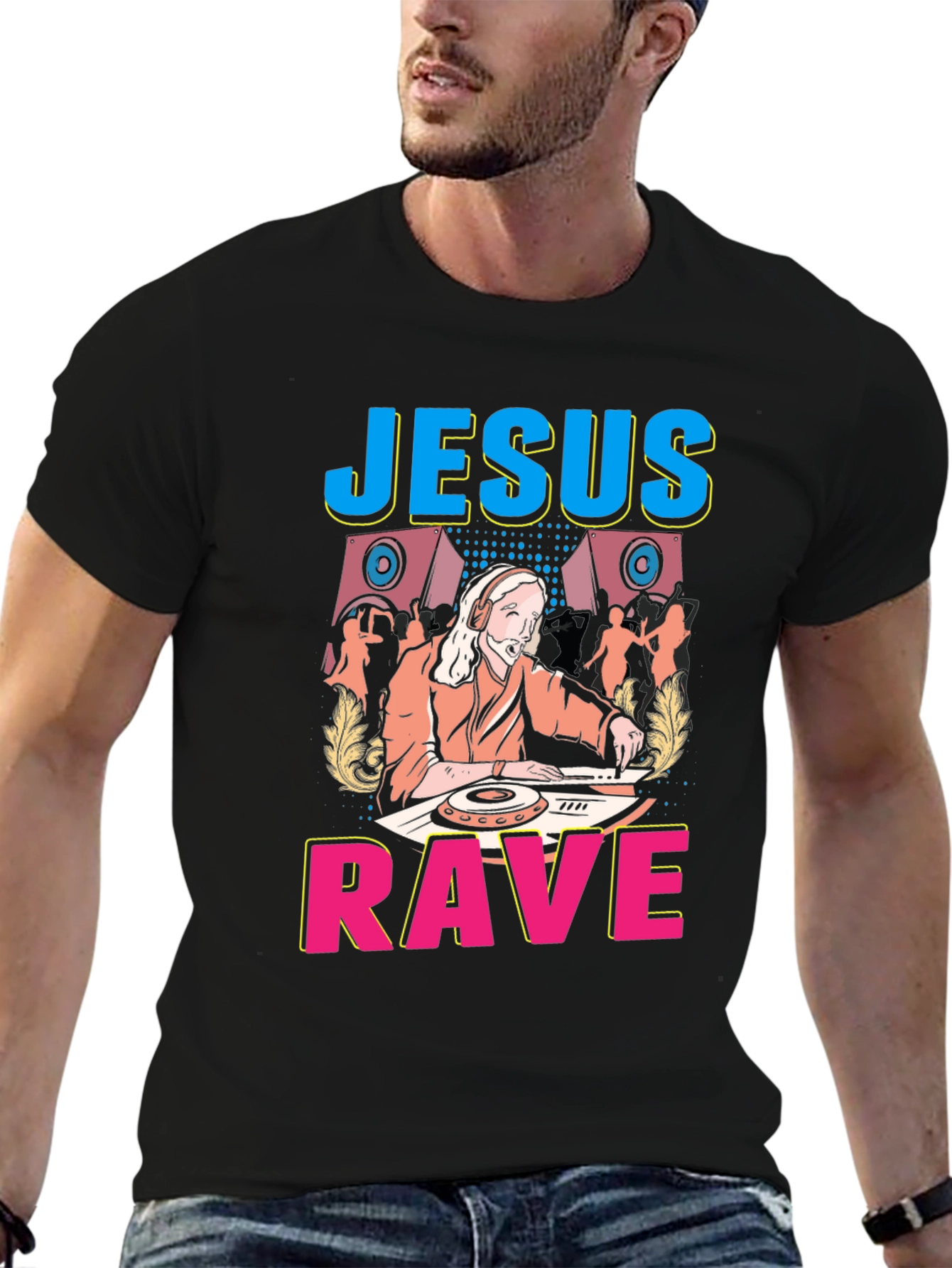 Jesus Rave Graphic T-Shirt - Black Cotton Tee