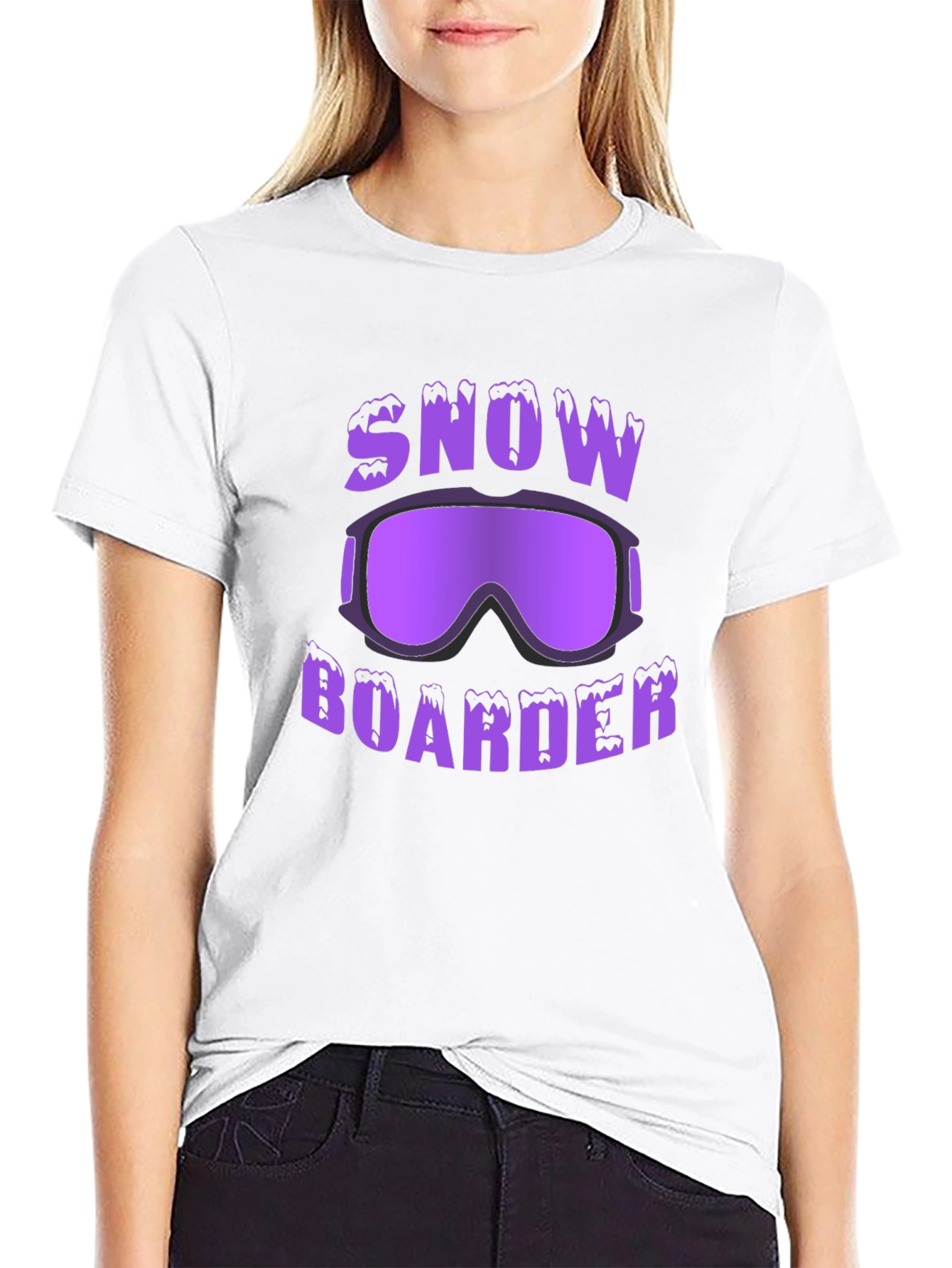 Snow Boarder Graphic Tee - Black Cotton Casual