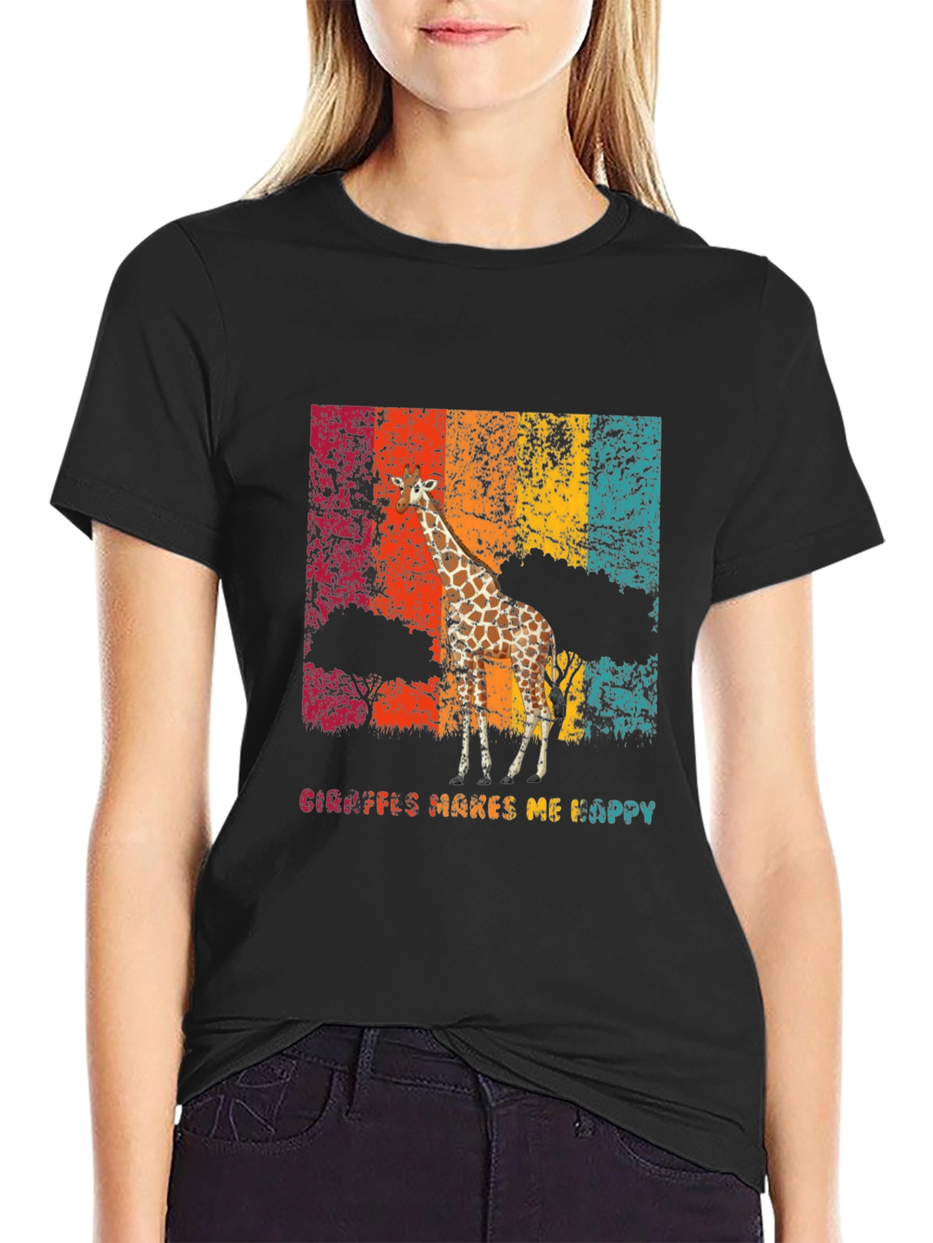 Giraffe Makes Me Happy Graphic T-Shirt