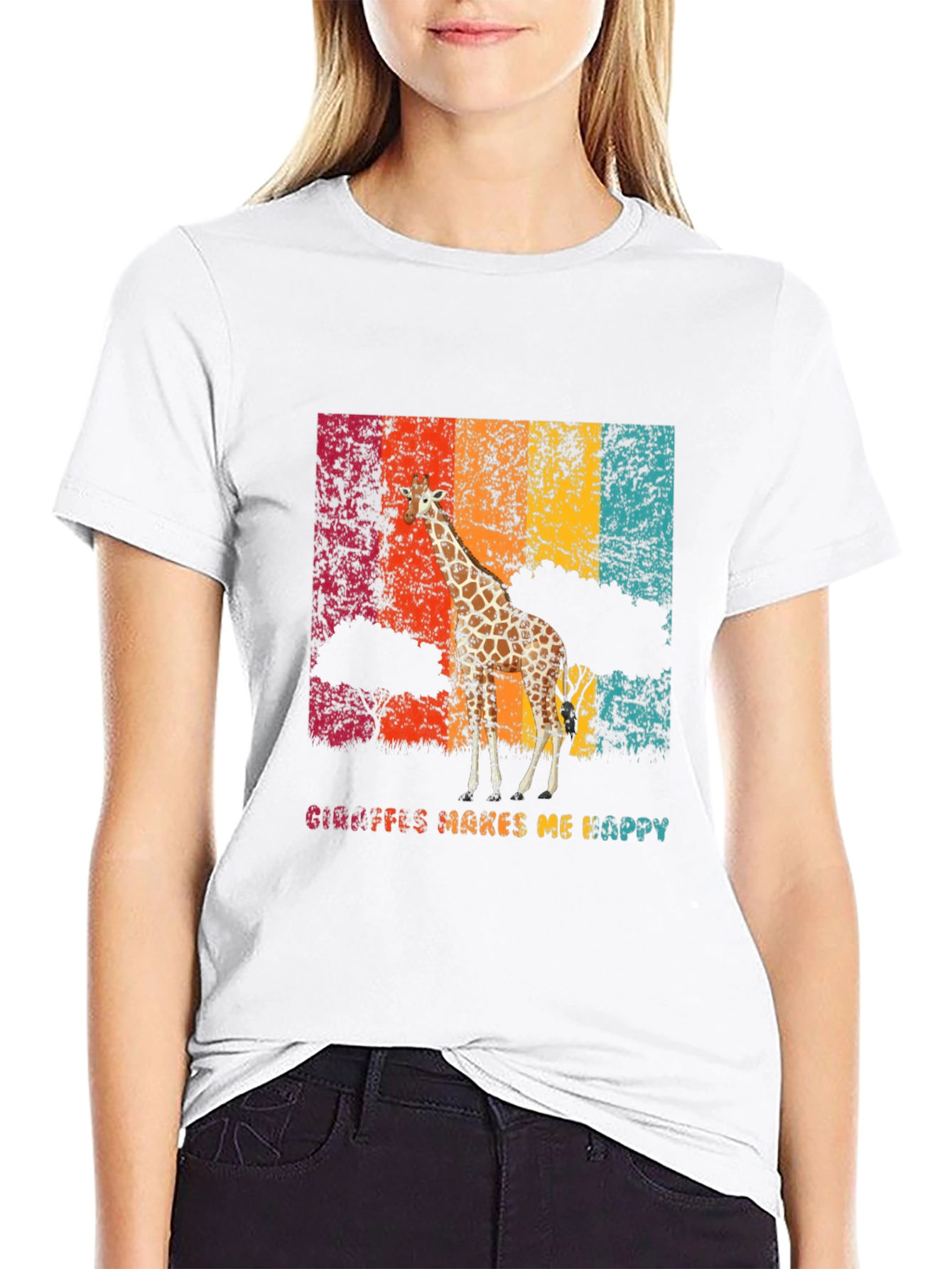 Giraffe Makes Me Happy Graphic T-Shirt