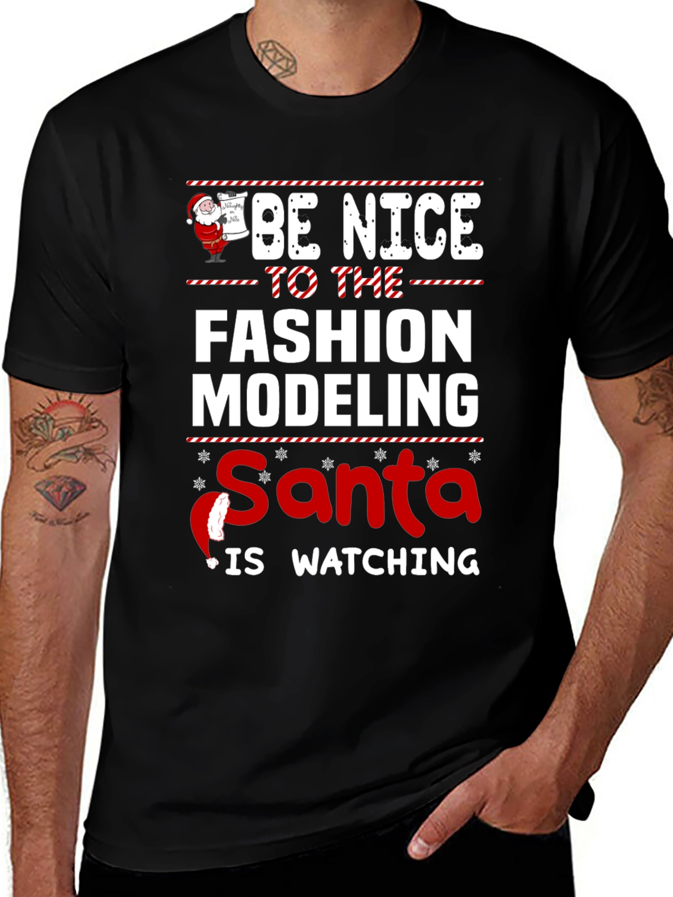 Fashion Modeling Santa Holiday Tee