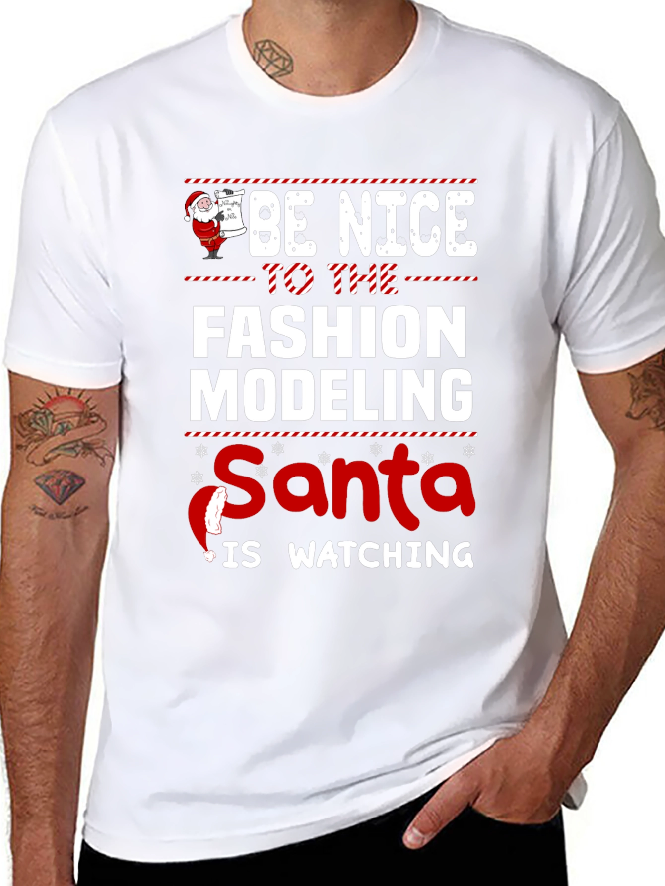 Fashion Modeling Santa Holiday Tee