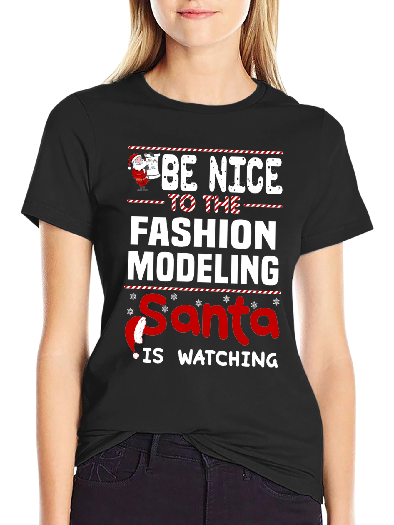 Fashion Modeling Santa Holiday Tee