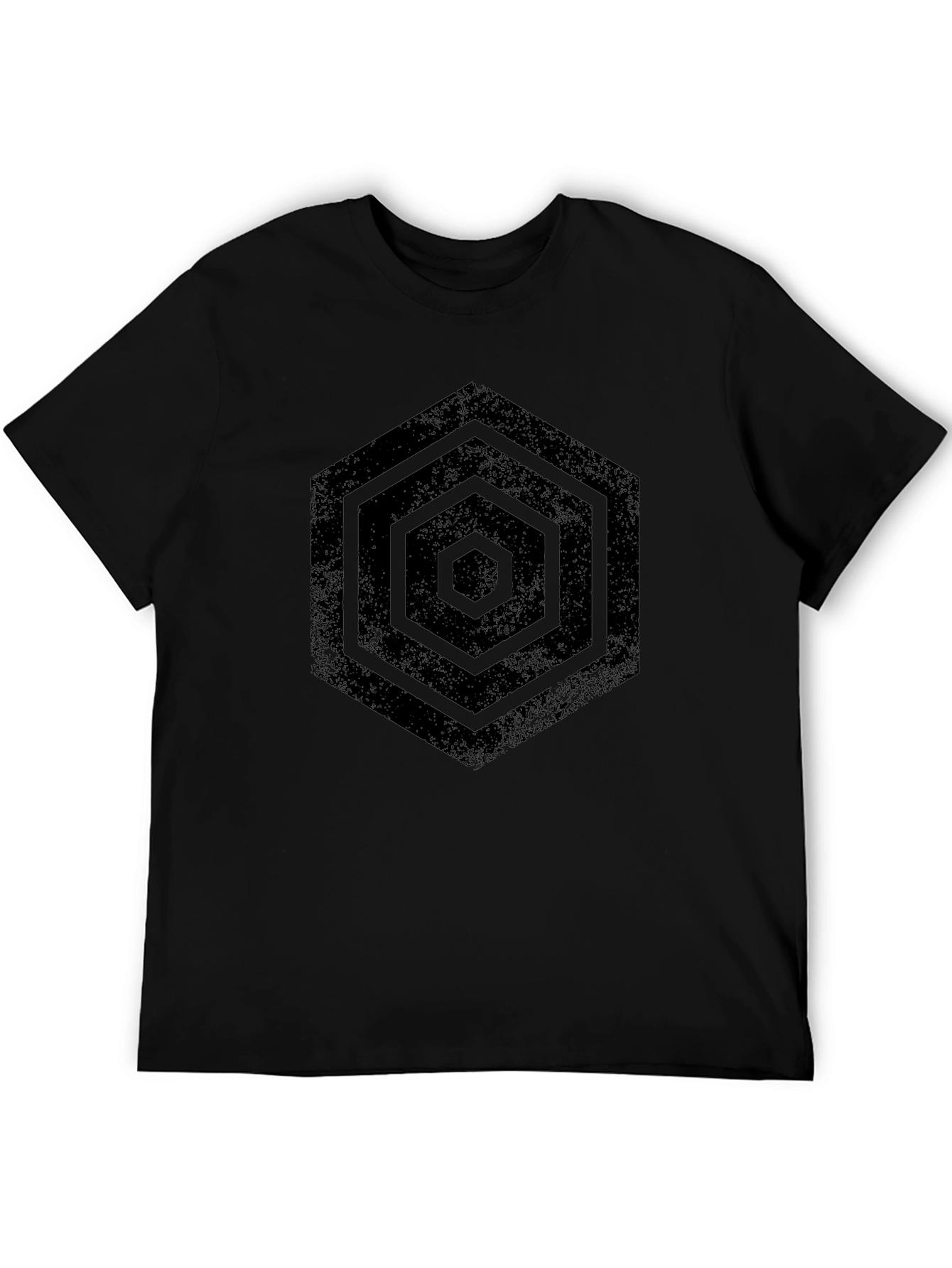 Geometric Hexagon Graphic Black T-Shirt