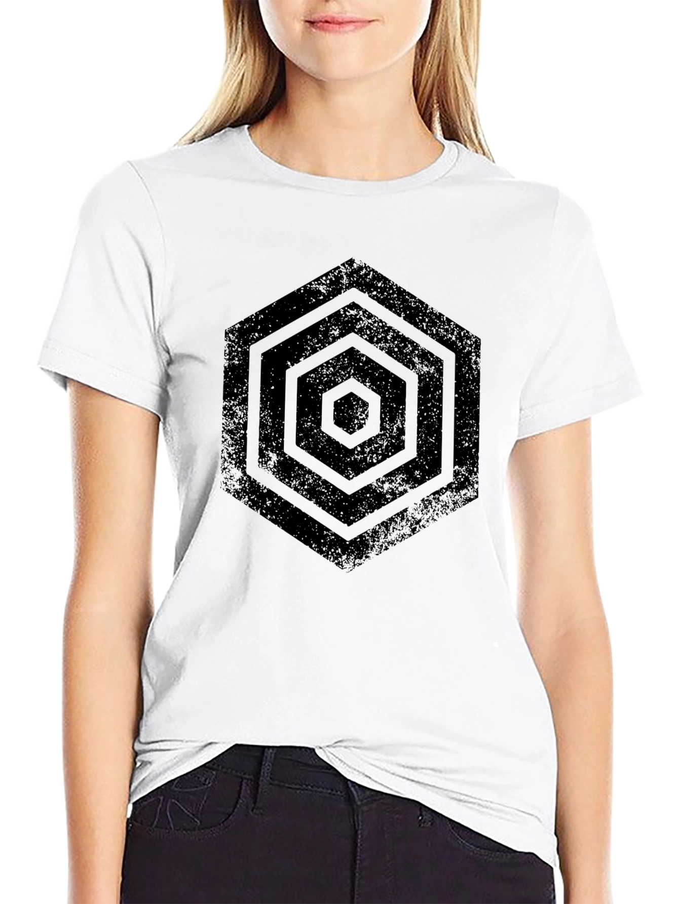 Geometric Hexagon Graphic Black T-Shirt