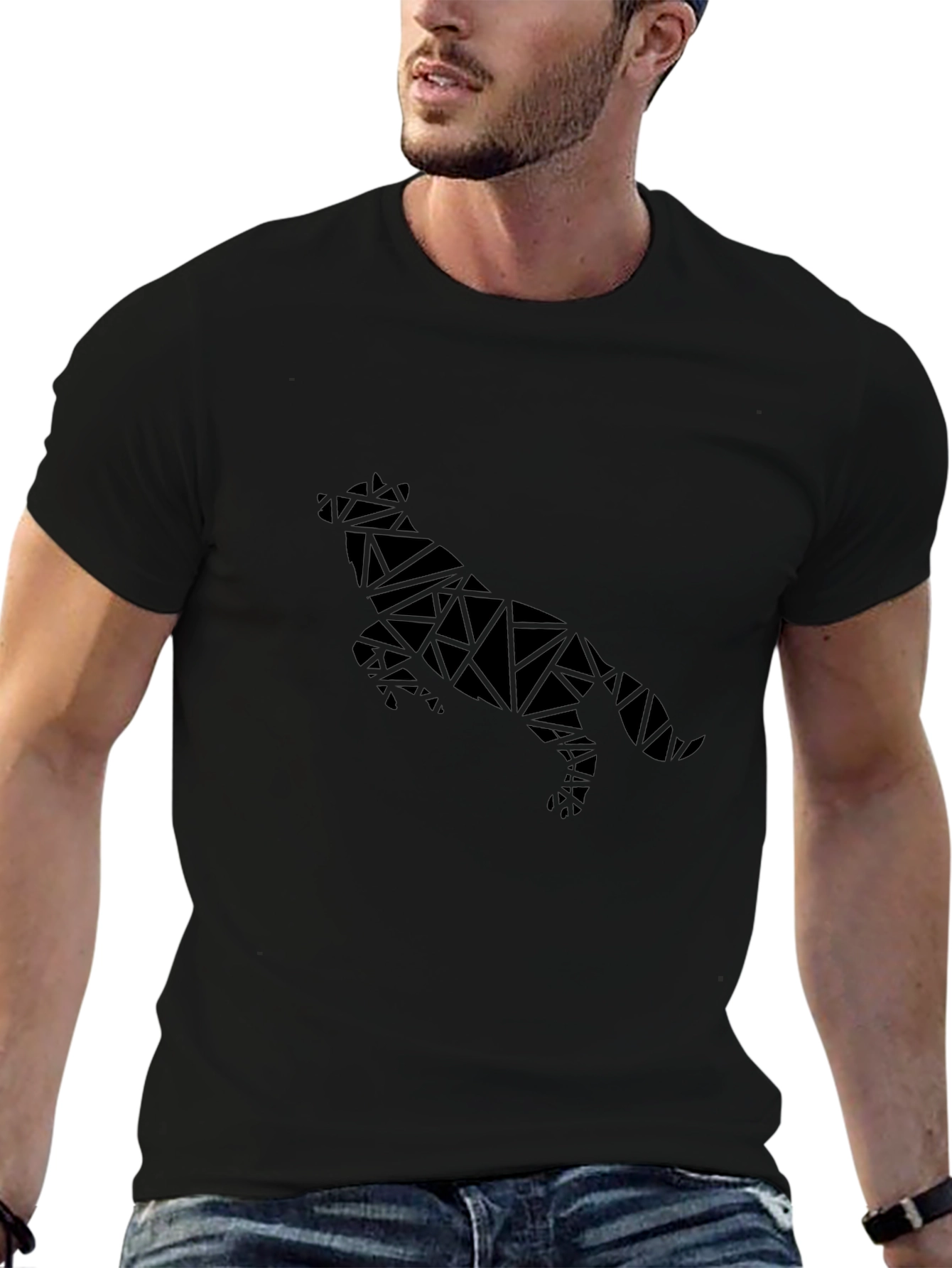 Geometric Wolf Graphic Tee - Black