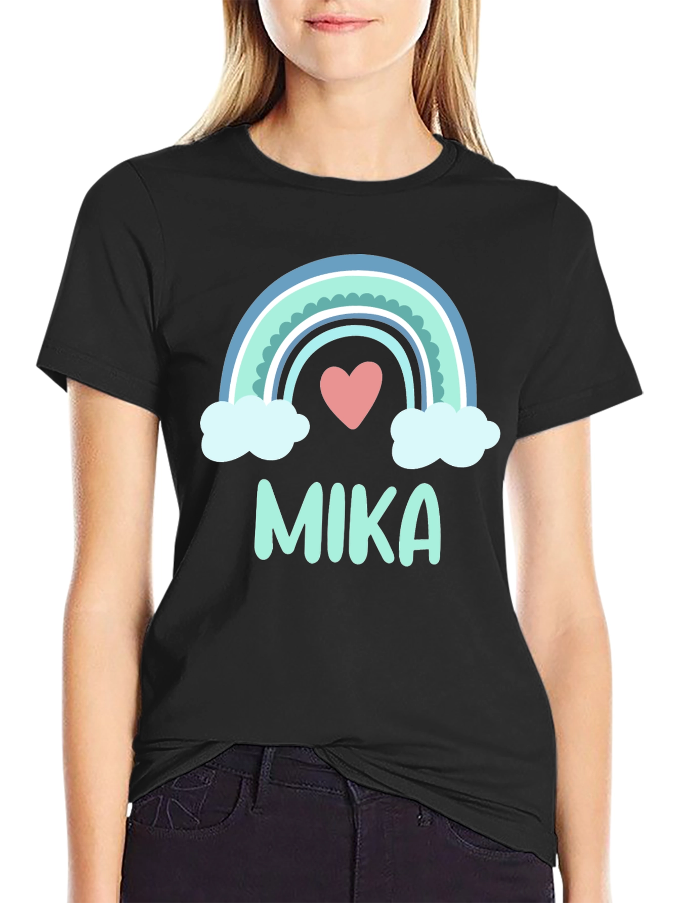 Mika Rainbow Heart Tee - Personalized Black T-Shirt
