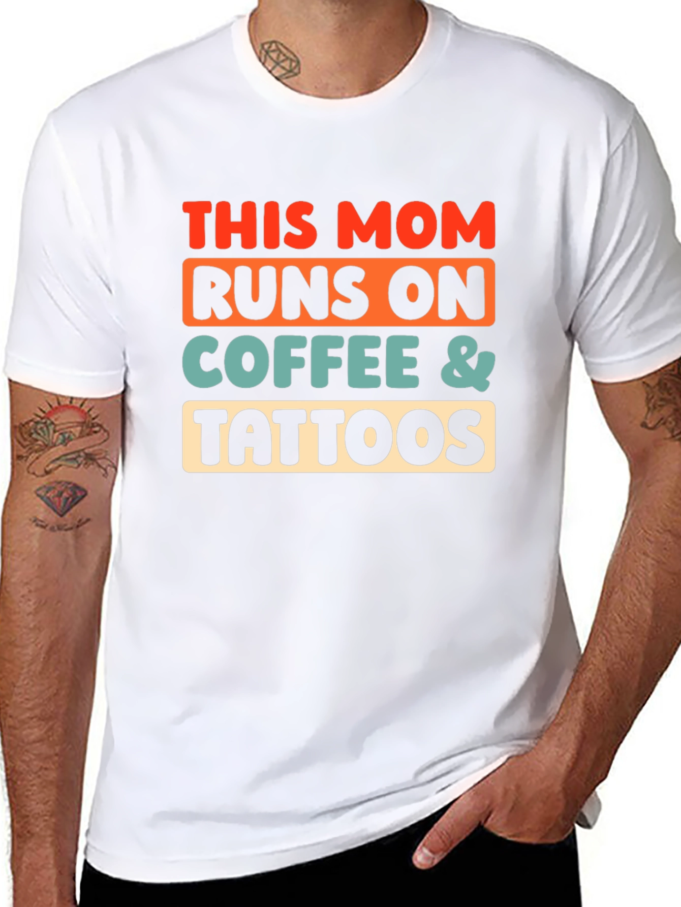 Funny Mom Runs on Coffee & Tattoos Graphic T-Shirt