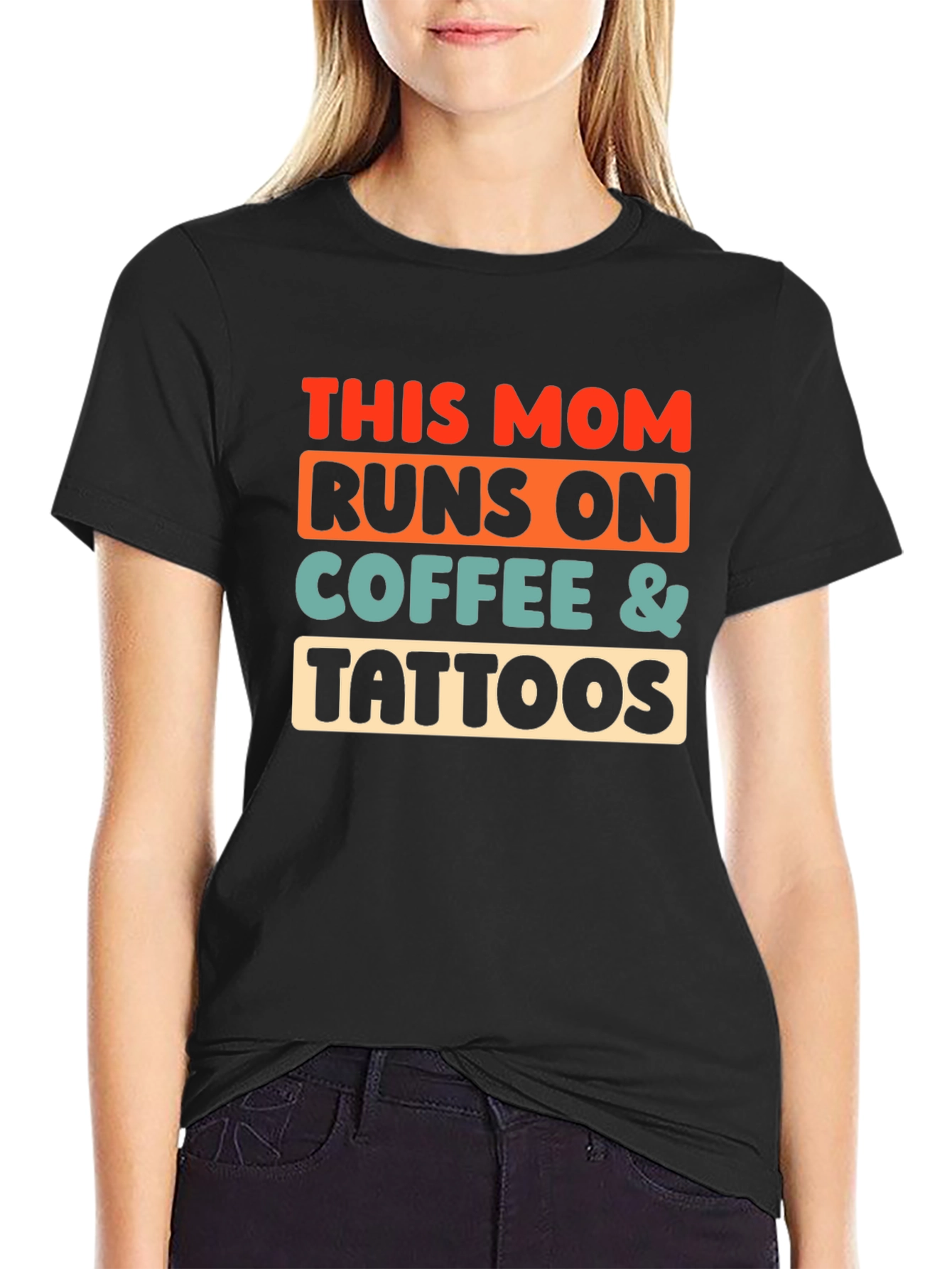 Funny Mom Runs on Coffee & Tattoos Graphic T-Shirt