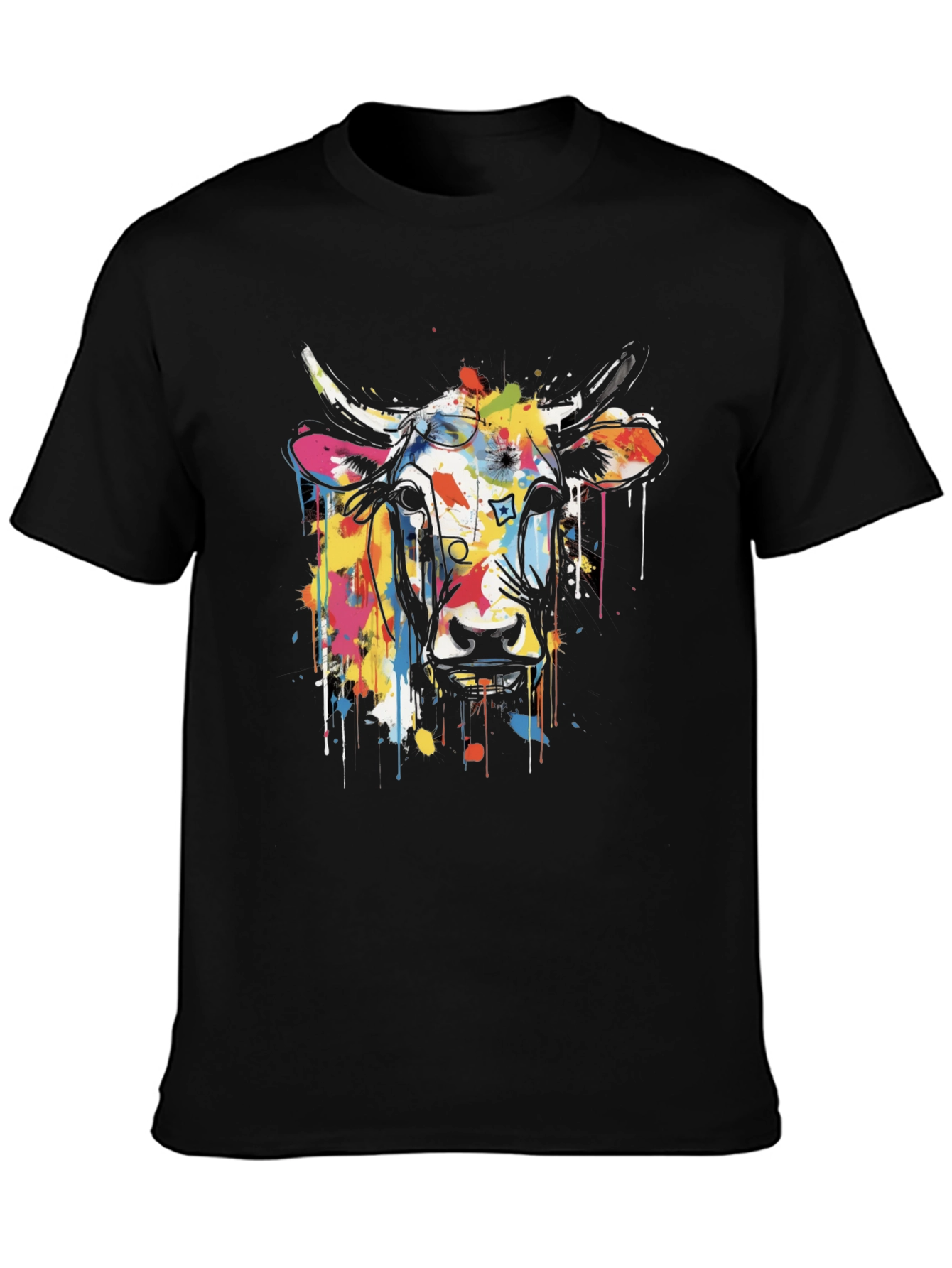 Cow Art Graphic Black T-Shirt