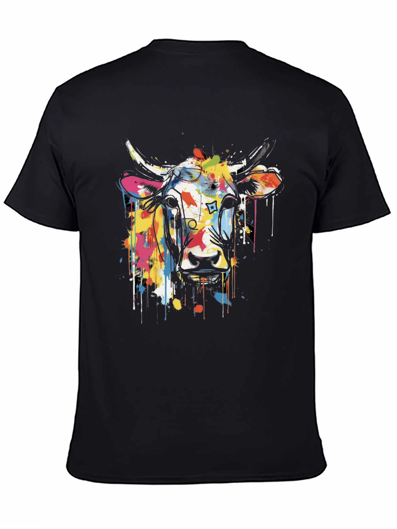 Cow Art Graphic Black T-Shirt