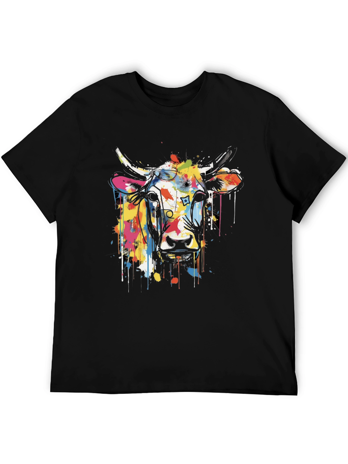Cow Art Graphic Black T-Shirt