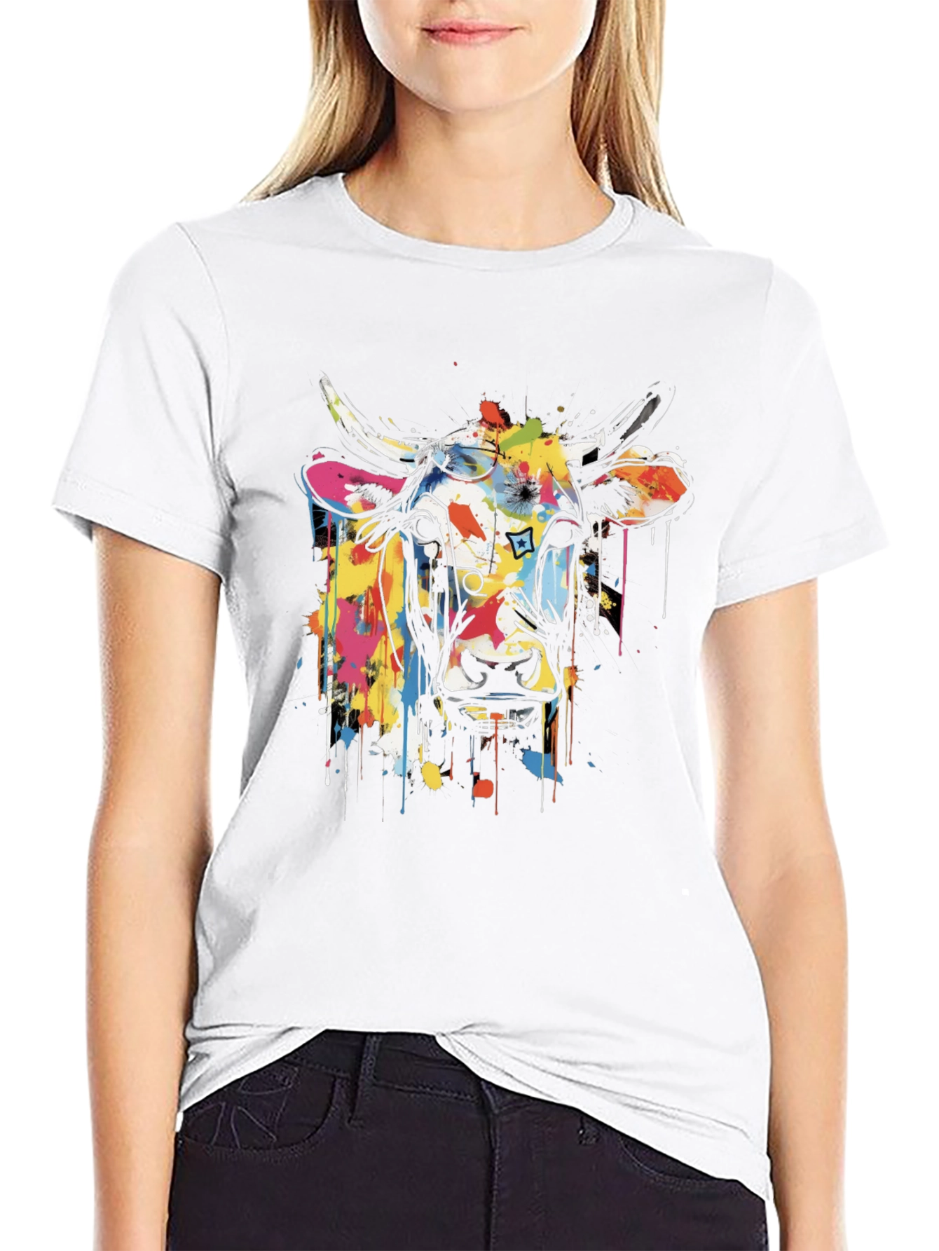 Cow Art Graphic Black T-Shirt