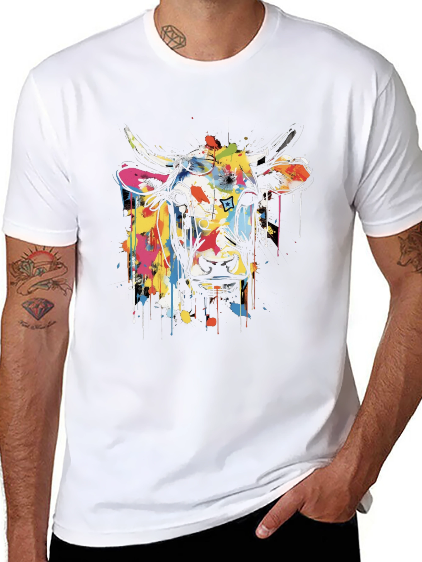 Cow Art Graphic Black T-Shirt