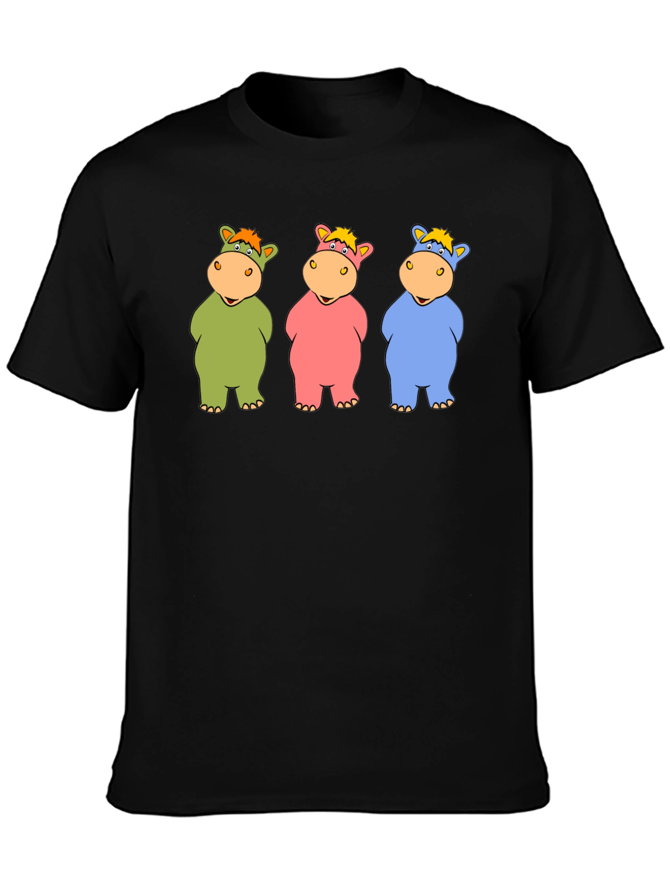 Cartoon Hippo Trio Black T-Shirt
