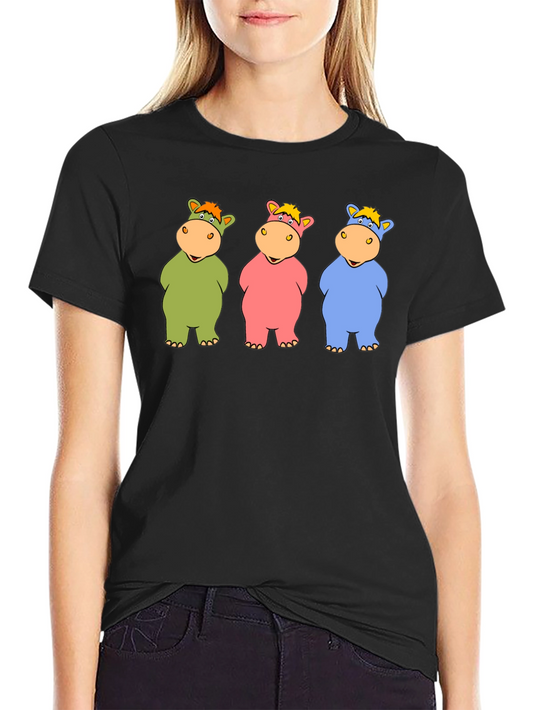Cartoon Hippo Trio Black T-Shirt