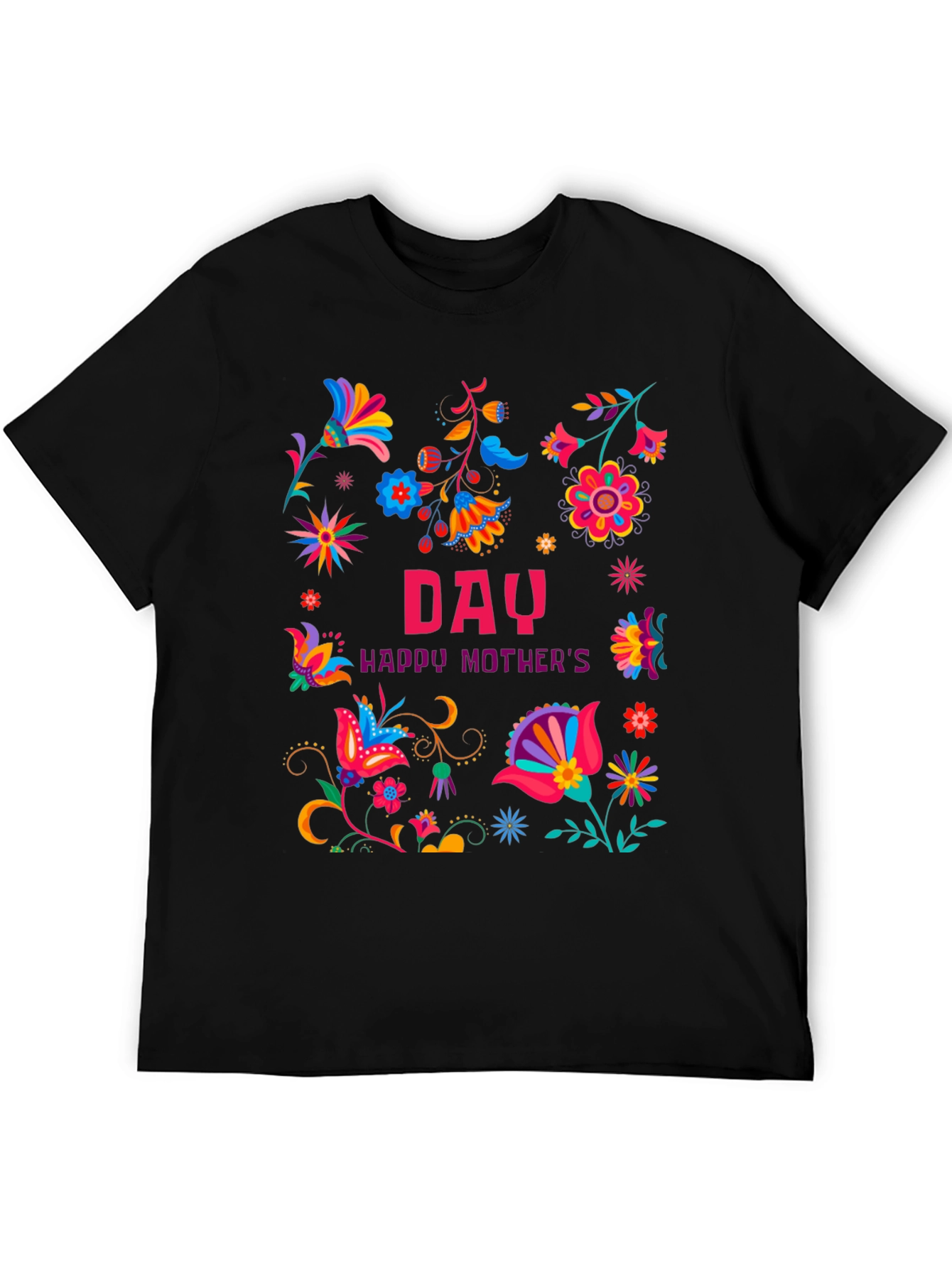 Floral Happy Mothers Day Black T-Shirt
