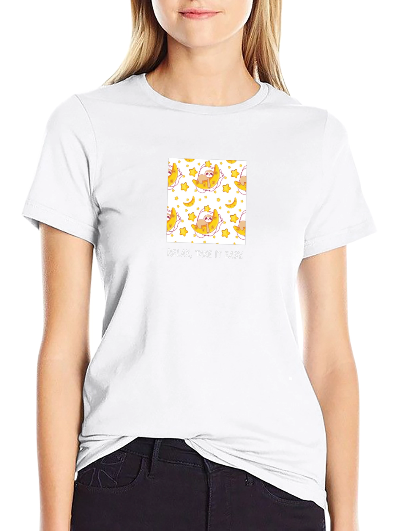Relax Sloth Moon Black T-Shirt