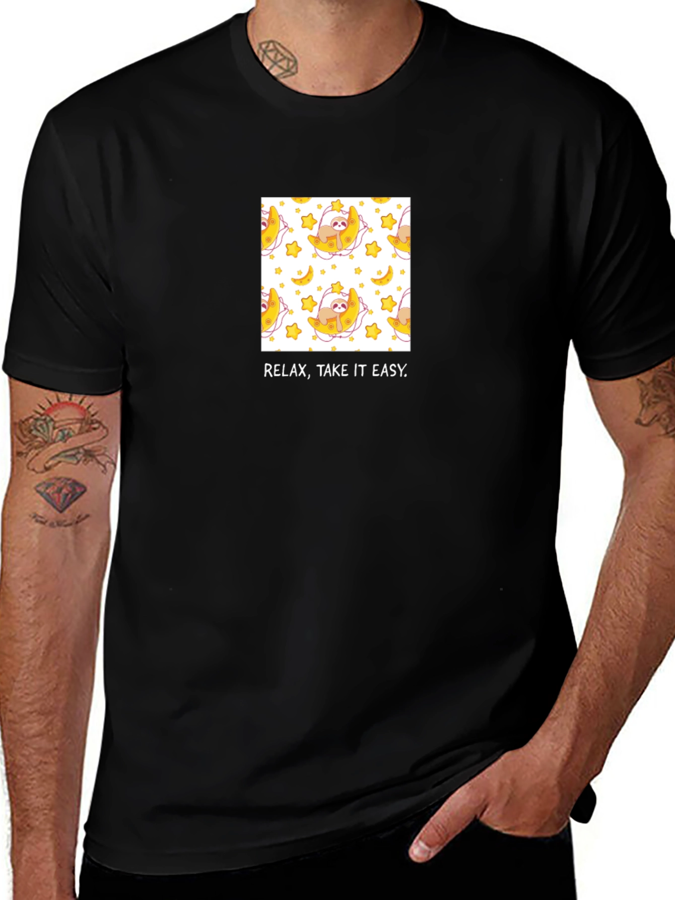 Relax Sloth Moon Black T-Shirt