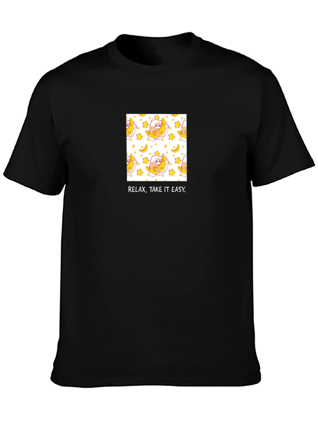 Relax Sloth Moon Black T-Shirt