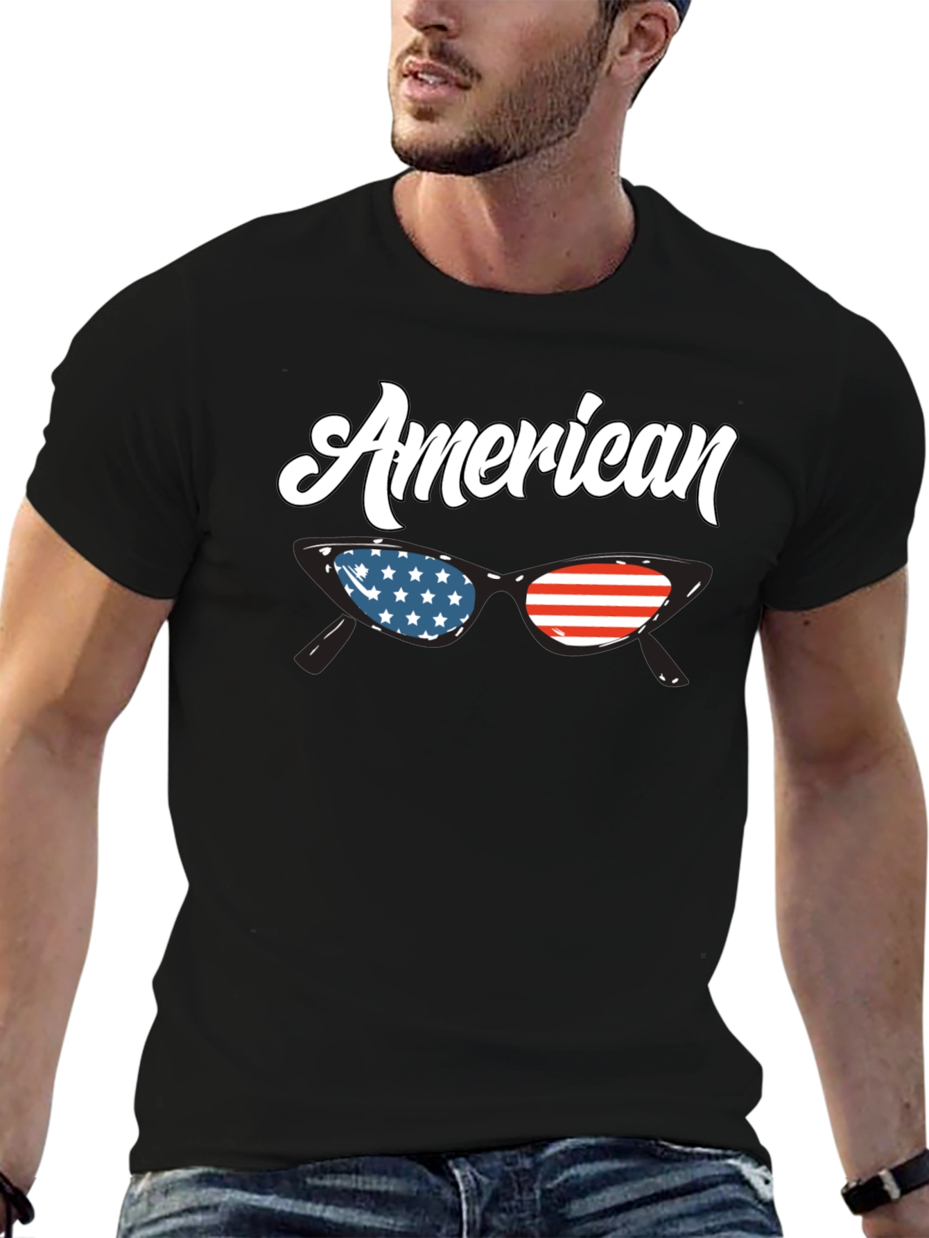 American Flag Sunglasses Graphic T-Shirt
