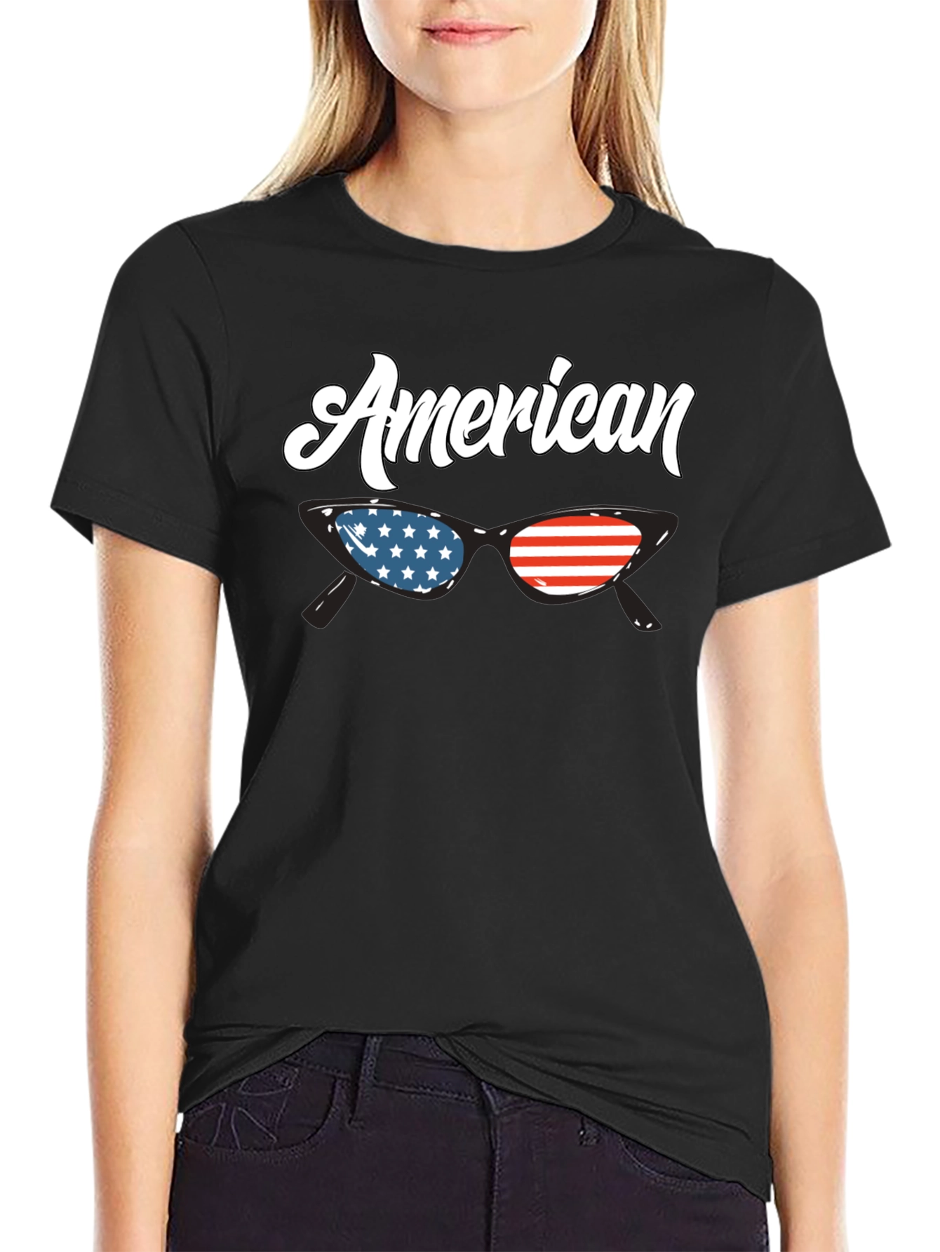 American Flag Sunglasses Graphic T-Shirt