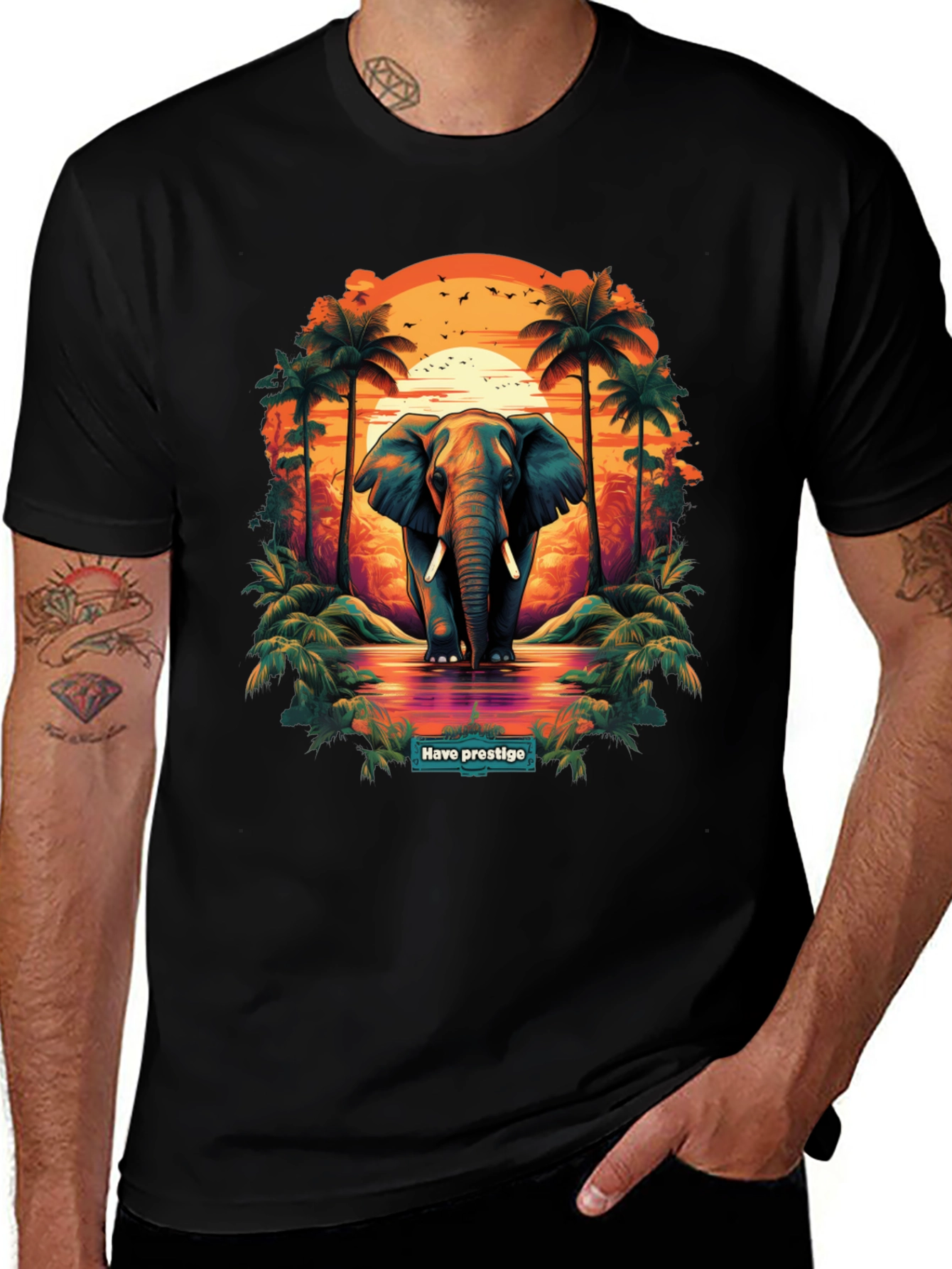 Elephant Sunset Graphic T-Shirt - Prestige Collection