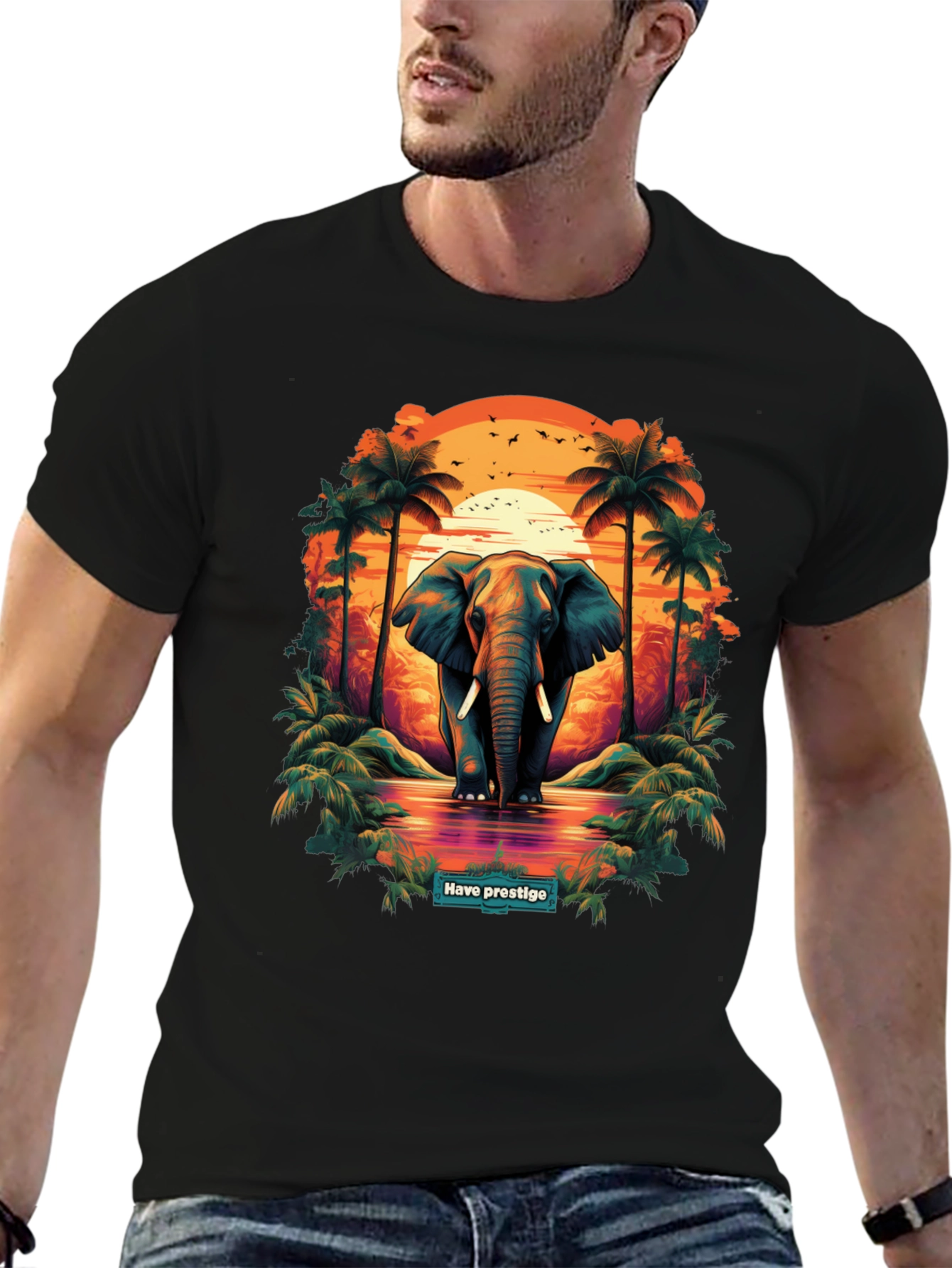 Elephant Sunset Graphic T-Shirt - Prestige Collection
