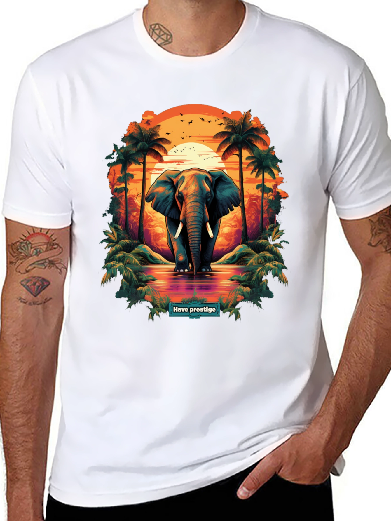 Elephant Sunset Graphic T-Shirt - Prestige Collection