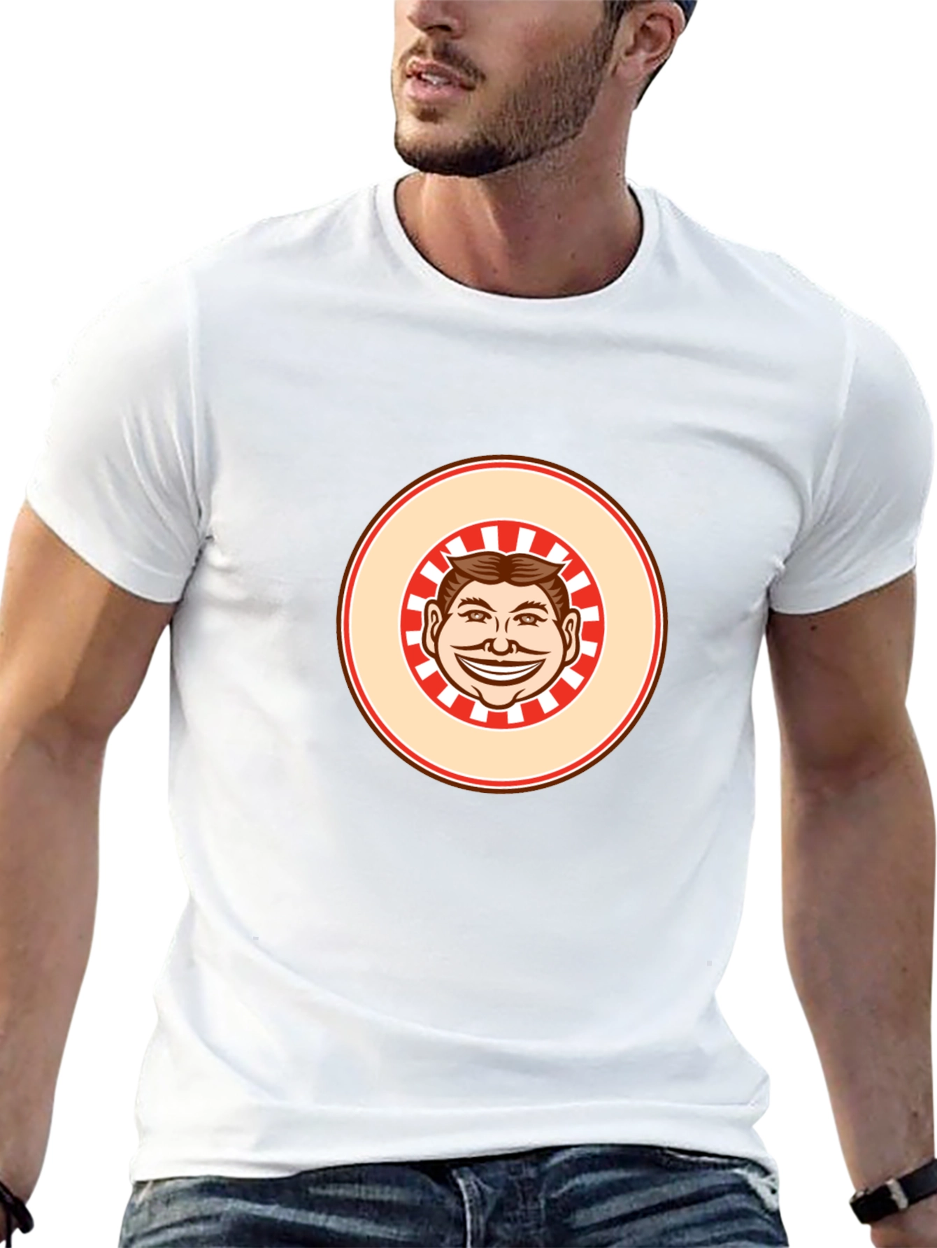 Black T-shirt with Smiling Man Graphic